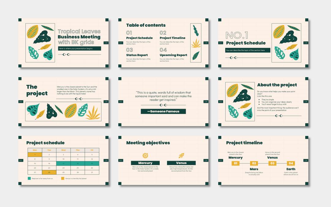 绿色植物绿叶文艺风PPT模板