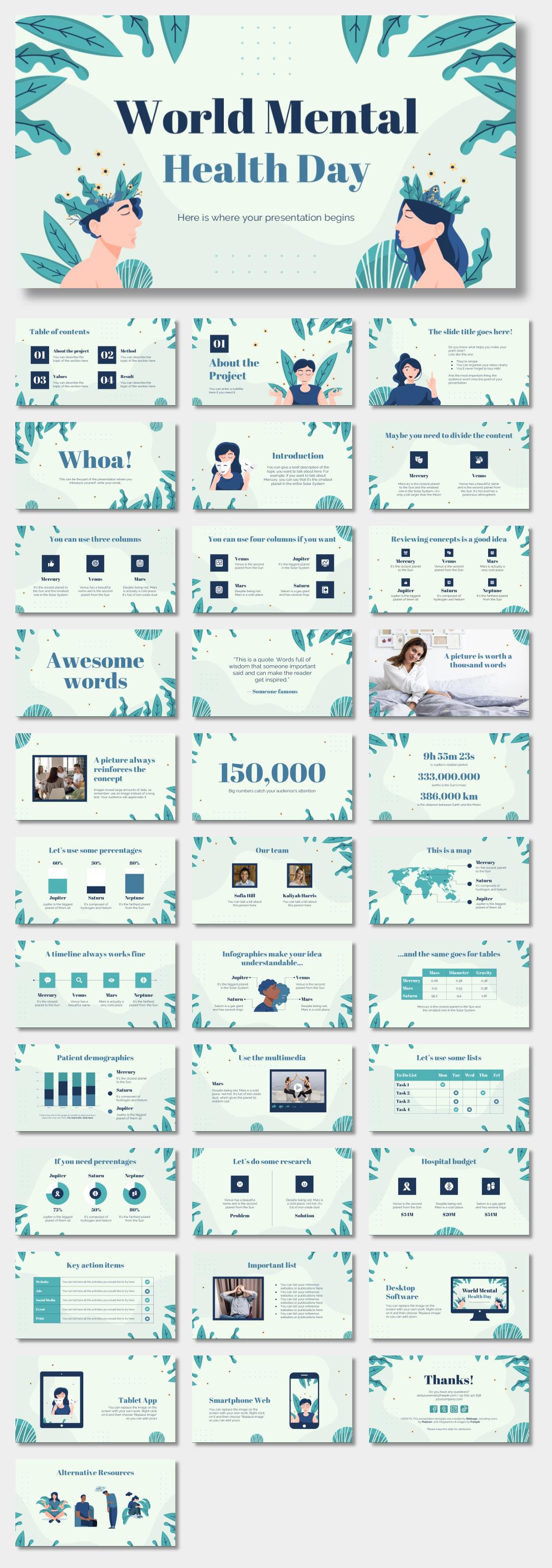 绿色植物绿叶文艺风PPT模板