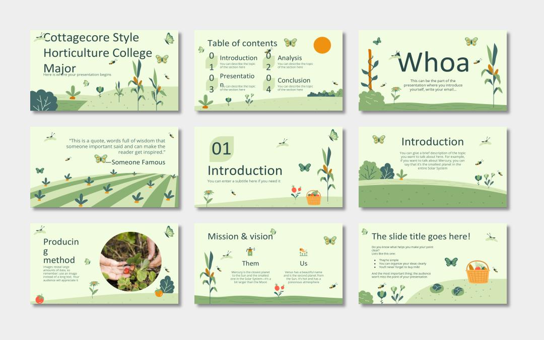 绿色植物绿叶文艺风PPT模板