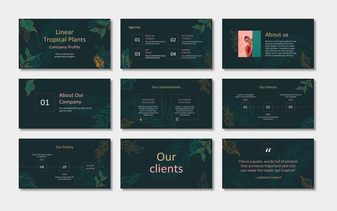 绿色植物绿叶文艺风PPT模板