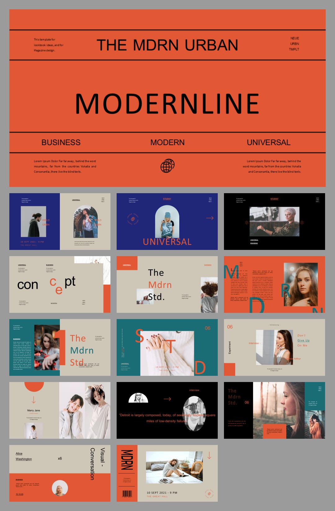 蓝橙撞色时尚人物ppt模板.pptx