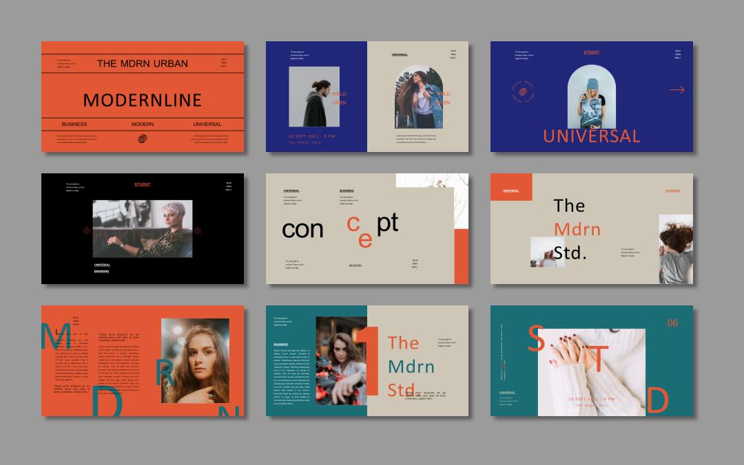 蓝橙撞色时尚人物ppt模板.pptx