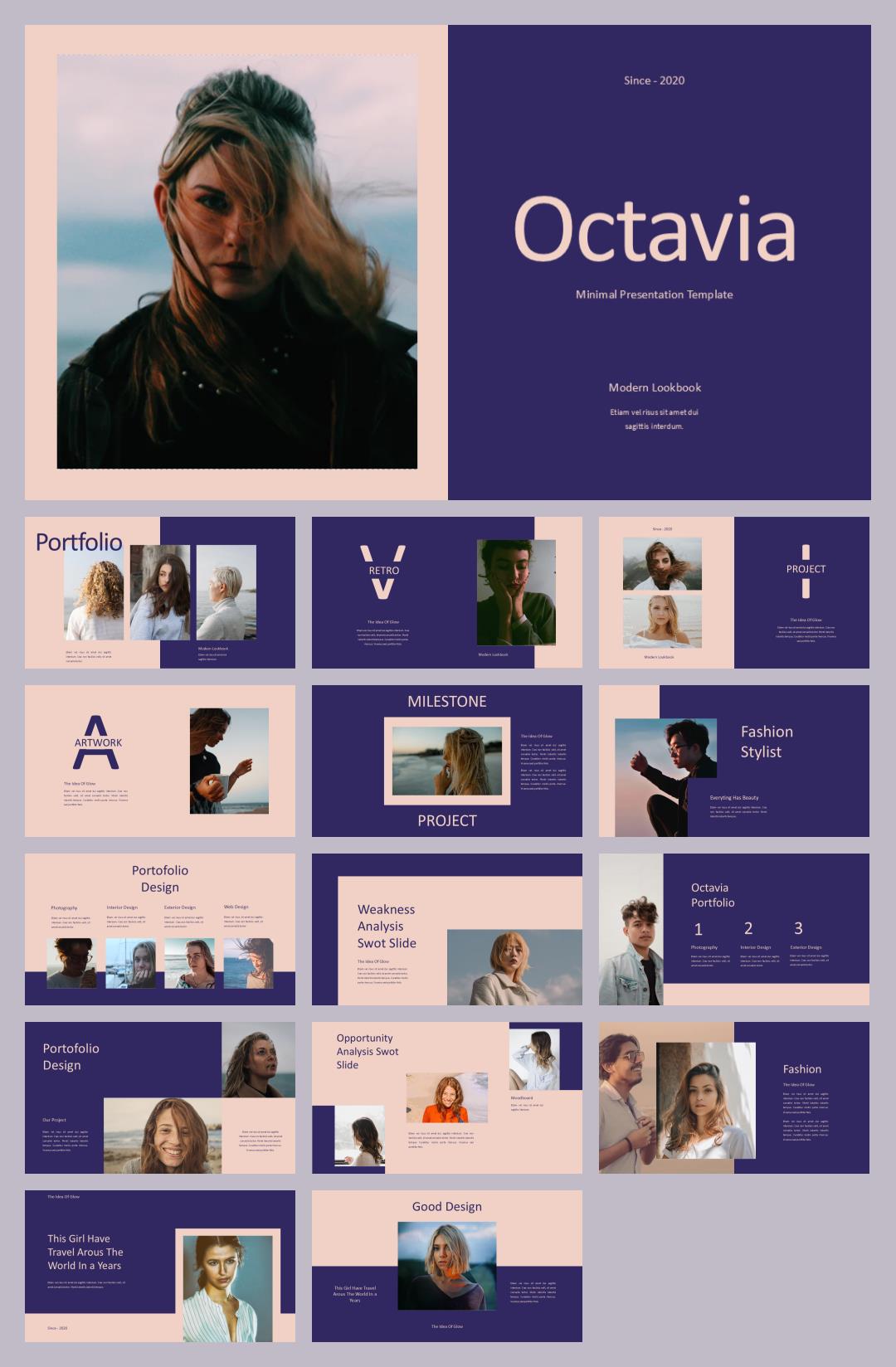 粉紫撞色时尚人物ppt模板.pptx