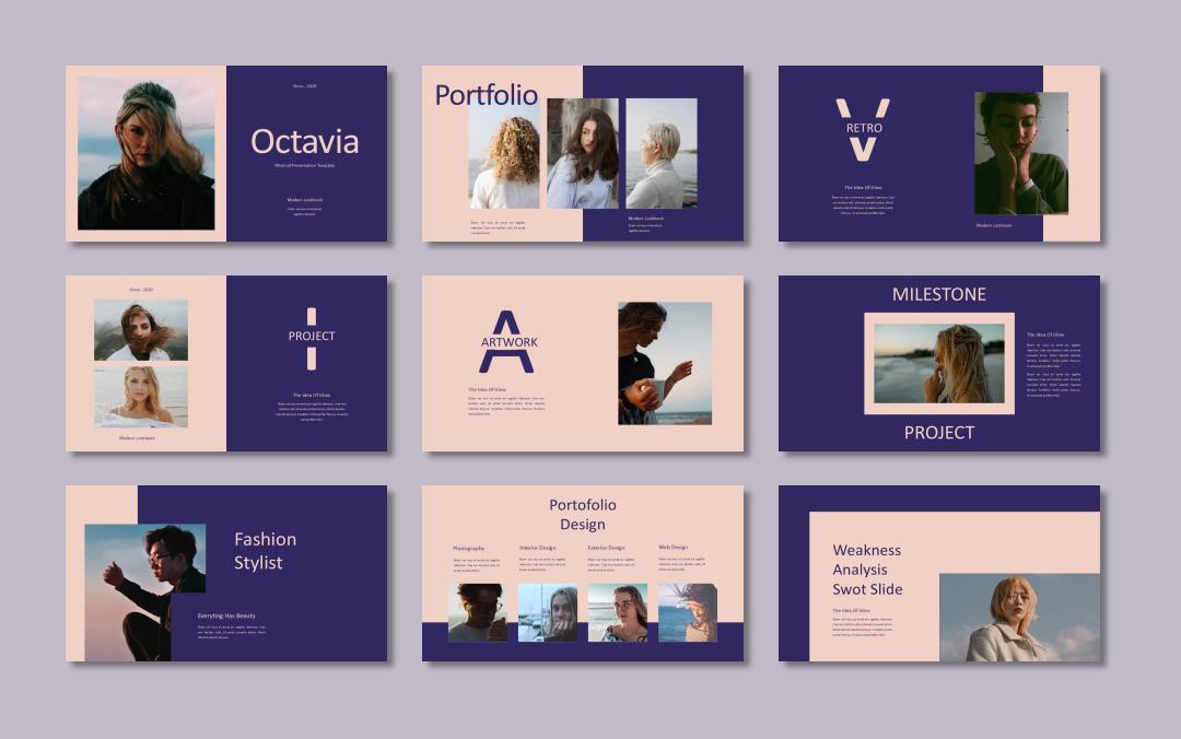 粉紫撞色时尚人物ppt模板.pptx