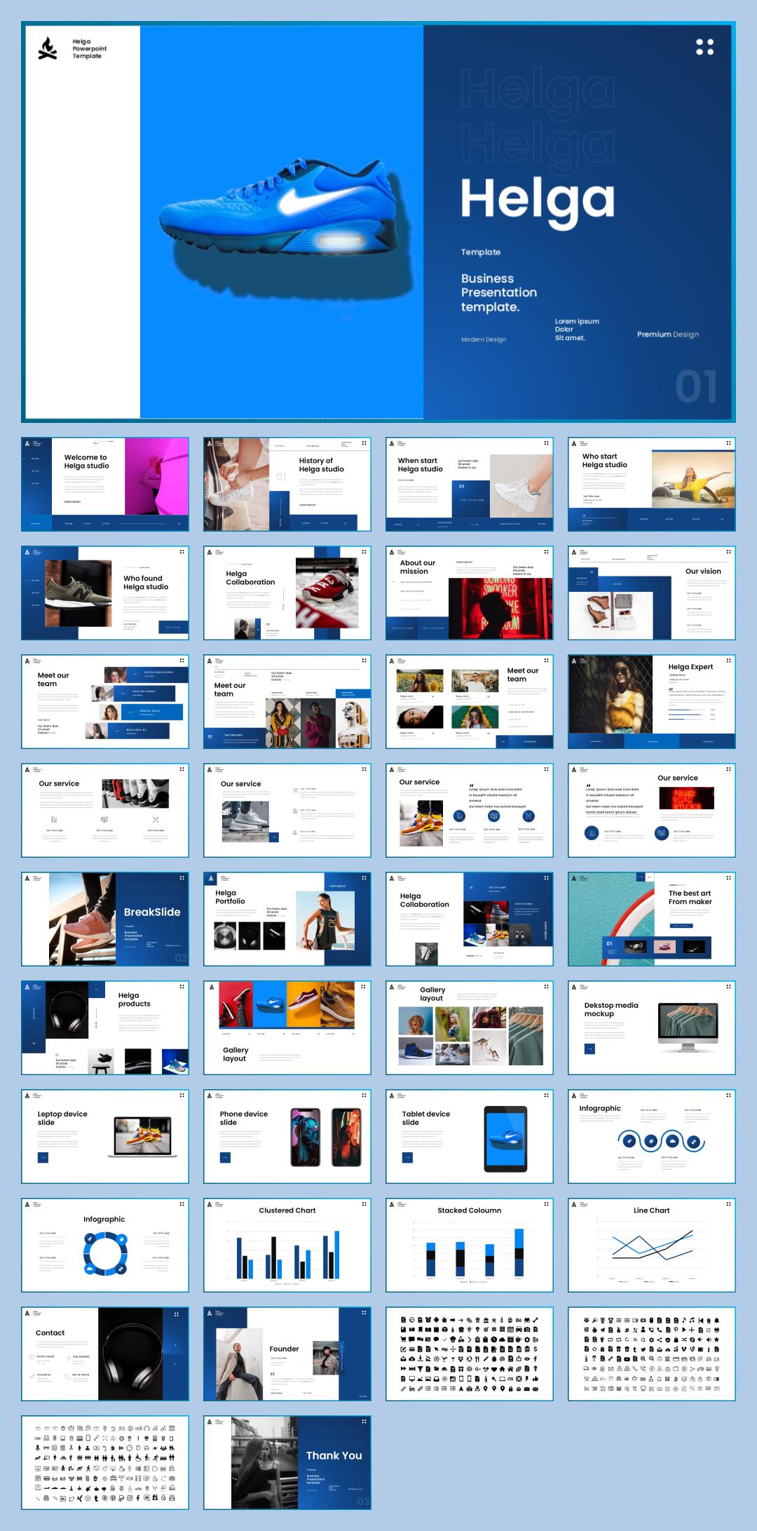 蓝色鞋公司介绍PPT模板.pptx