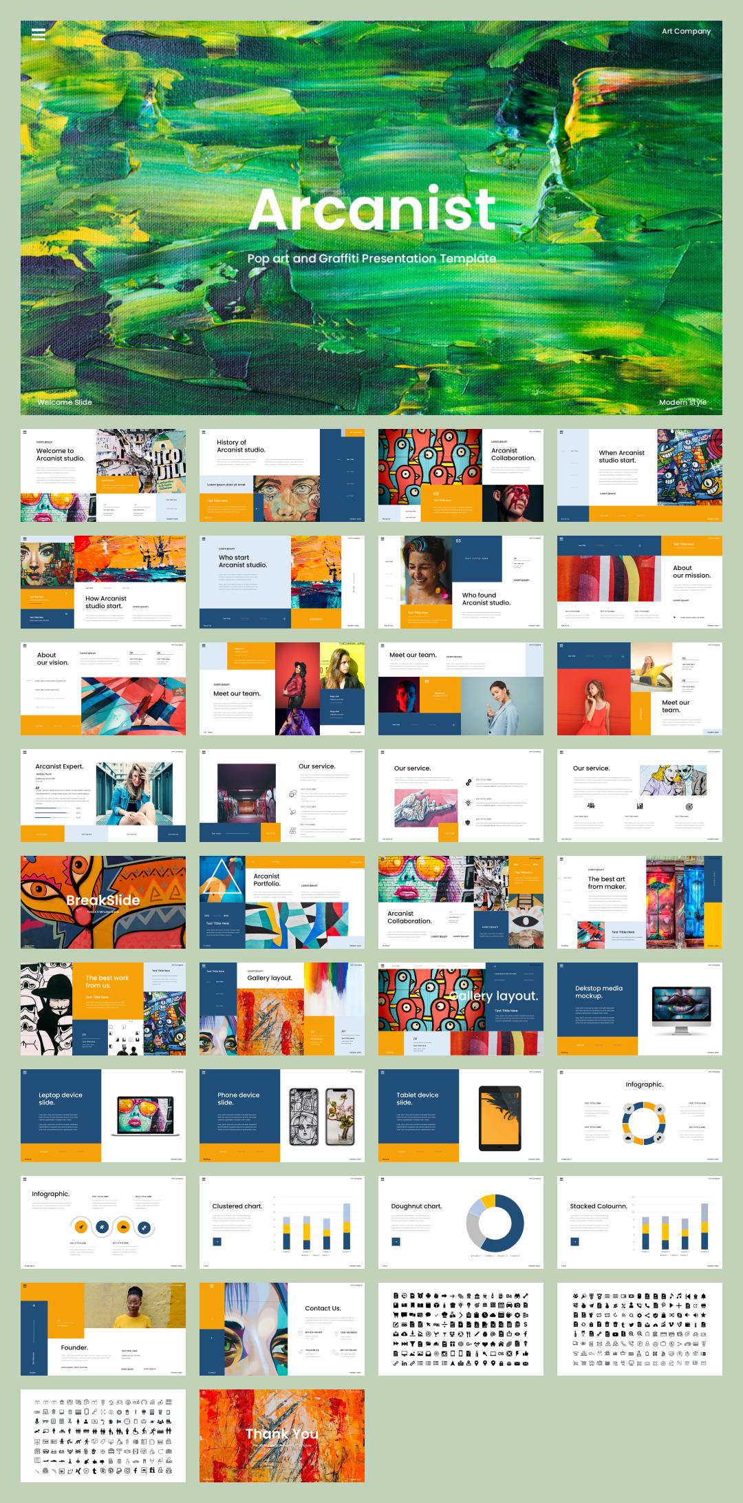 黄蓝色艺术计划总结PPT模板.pptx