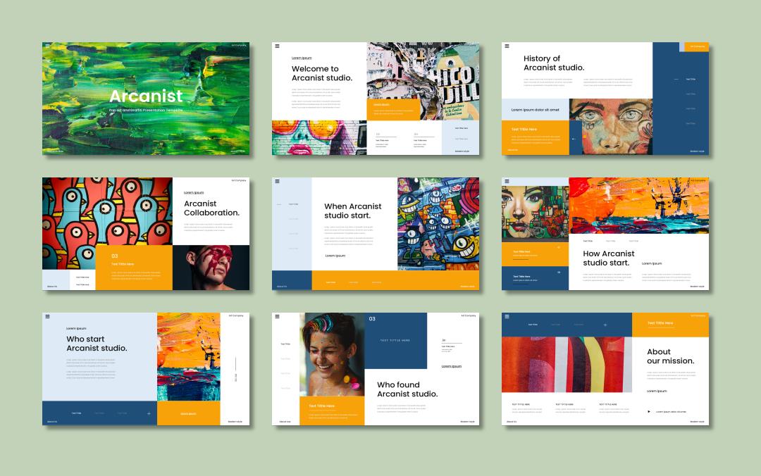 黄蓝色艺术计划总结PPT模板.pptx