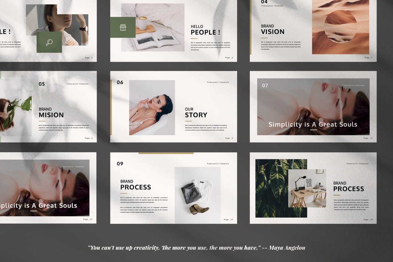 优雅时尚高端清新简约多用途的高品质powerpoint幻灯片演示模板（pptx）