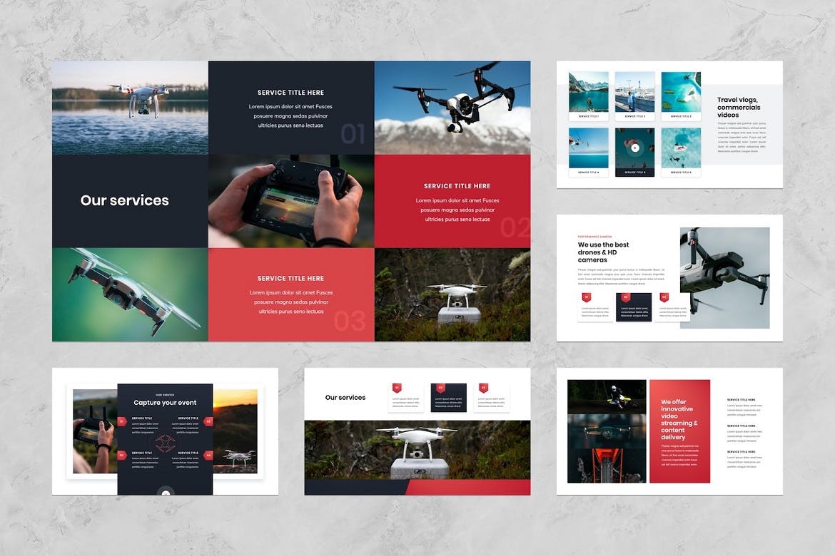 时尚高端简约度用途无人机powerpoint幻灯片演示模板（pptx）