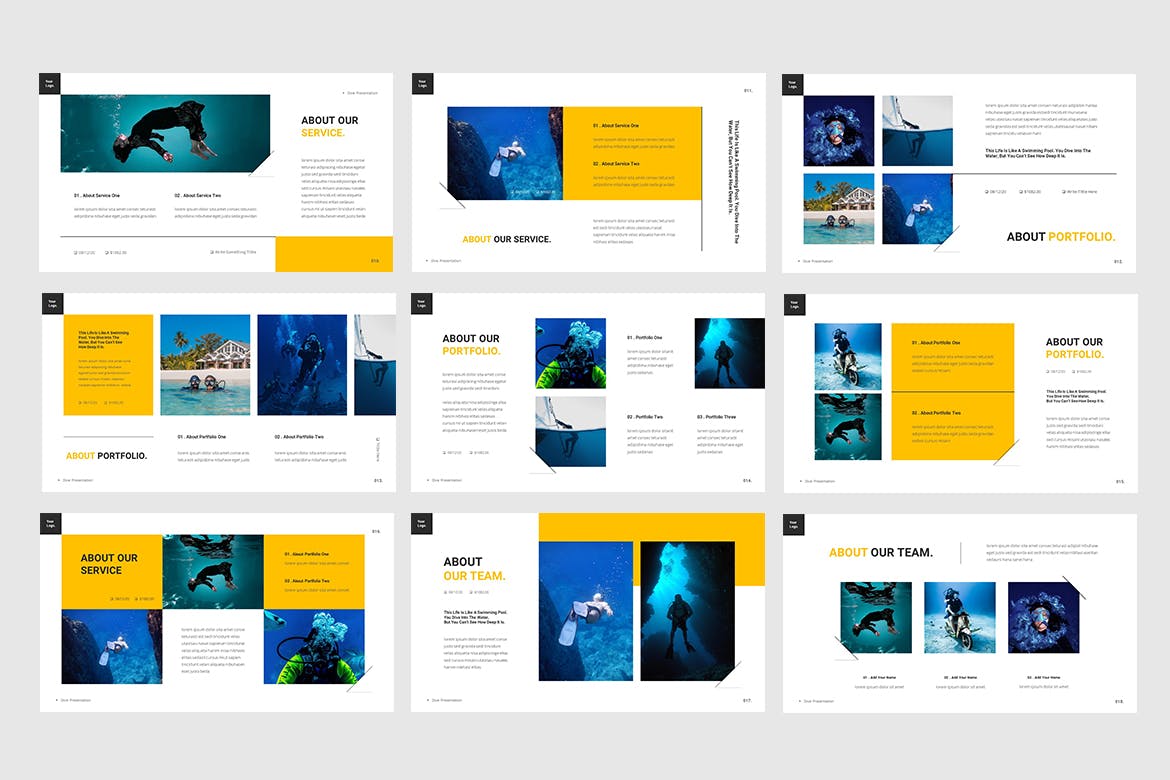 清新简约海洋潜水风格powerpoint幻灯片演示模板（pptx）