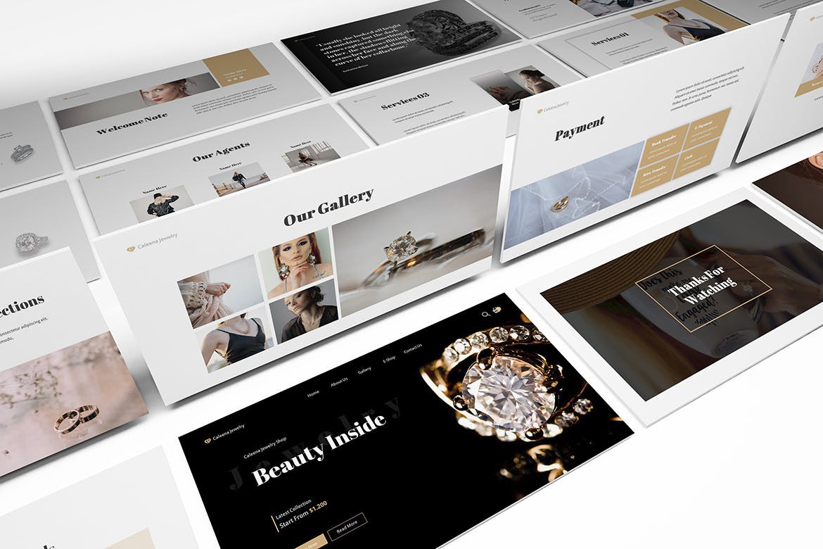 时尚高端优雅结婚婚礼珠宝店powerpoint幻灯片演示模板（pptx）