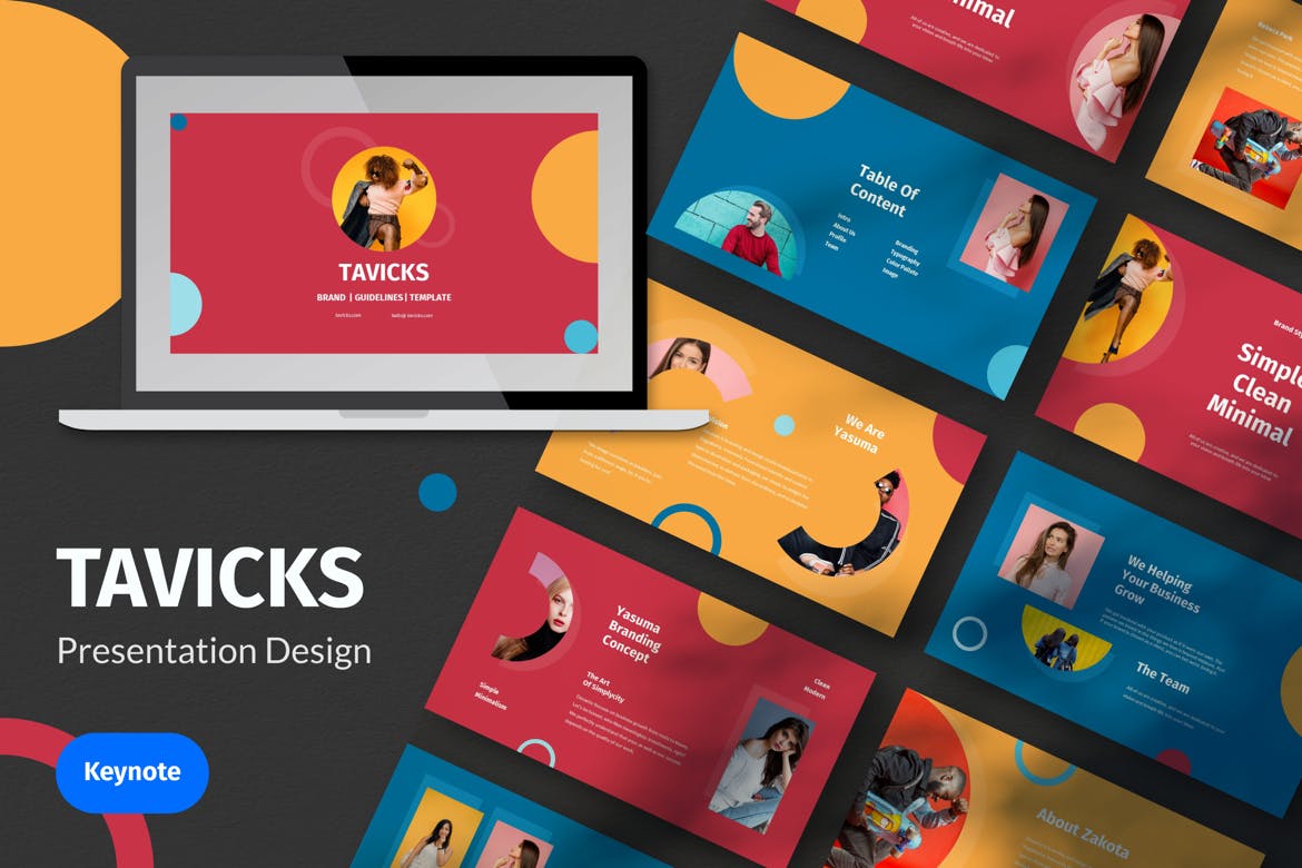 清新时尚配色几何图形新孟菲斯风格keynote幻灯片演示模板（key）