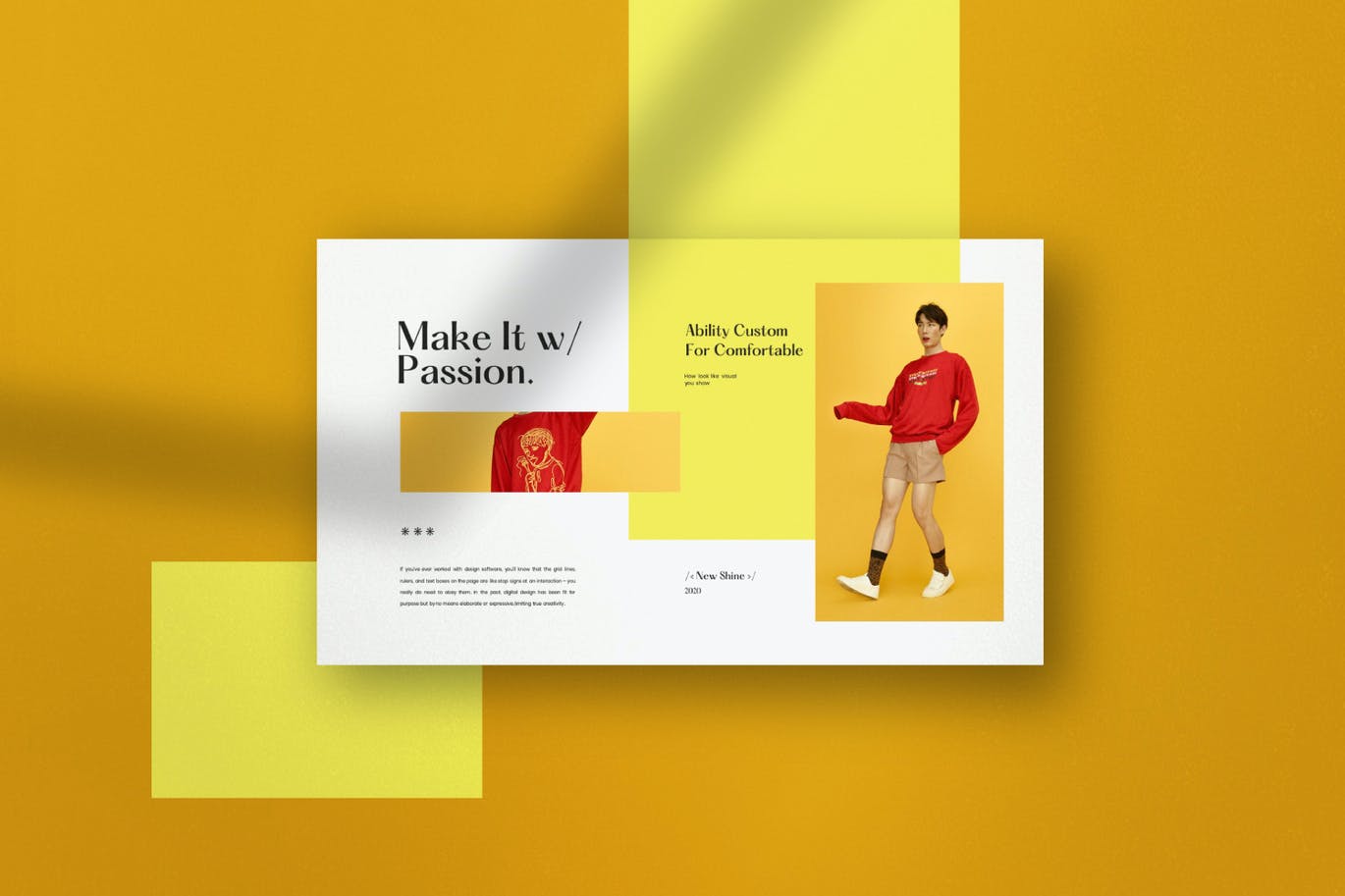 时尚清新潮流的黄色配色powerpoint幻灯片演示模板（pptx）