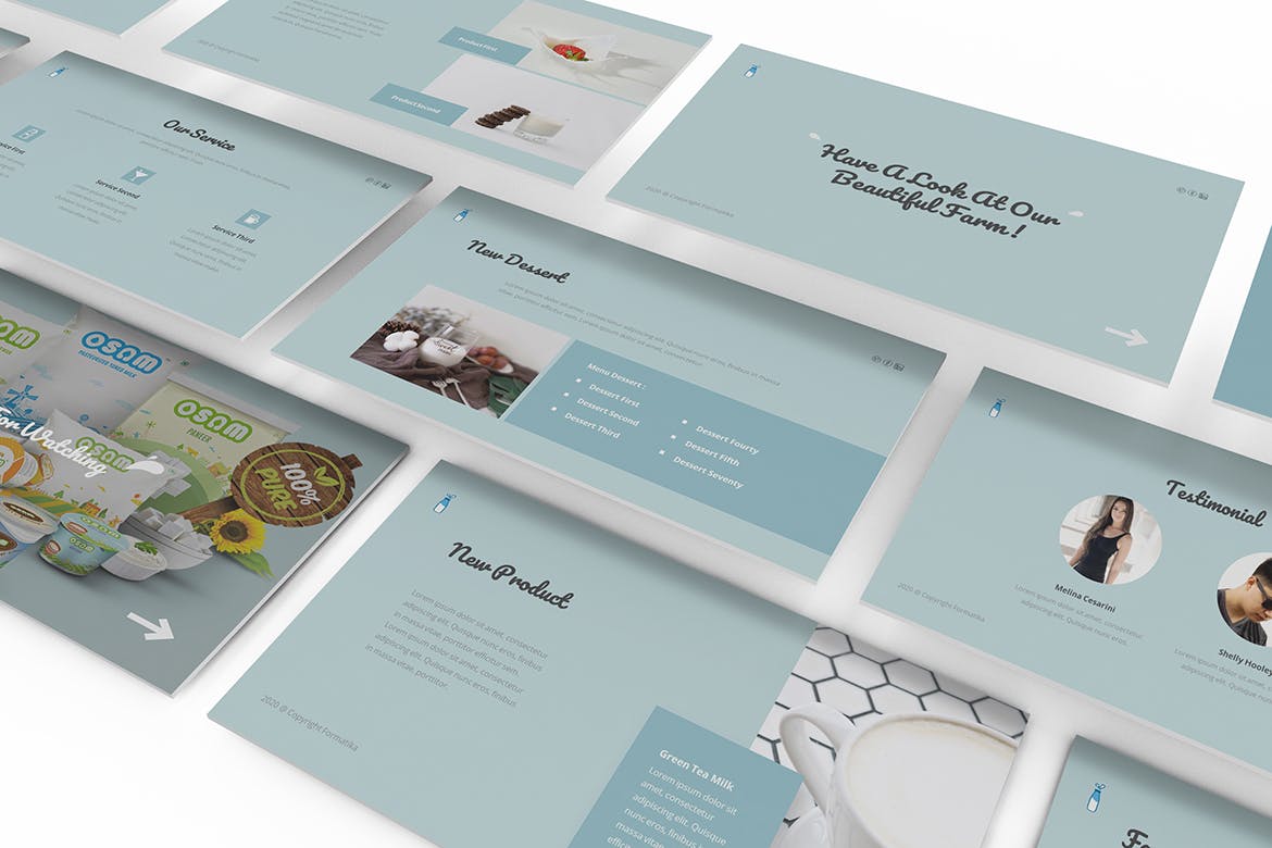 清新淡雅风格的牛奶工厂介绍PPT模板下载[PPTX]