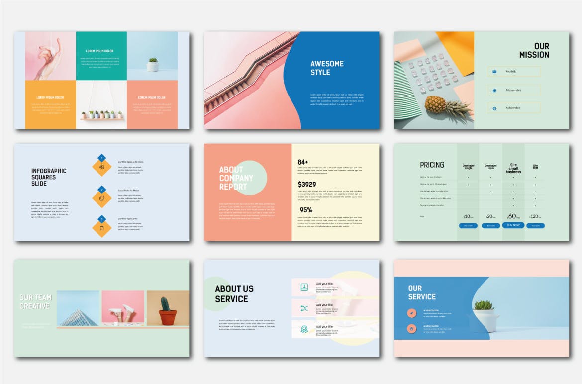 时尚高端清新马克龙配色powerpoint幻灯片演示模板（pptx）