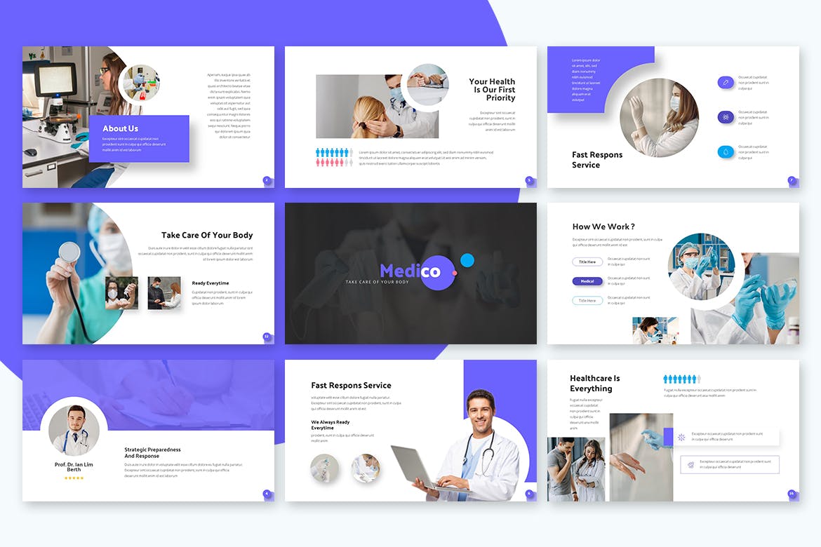 时尚高端简约清新优雅几何图形健康体检医疗powerpoint幻灯片演示模板（pptx）