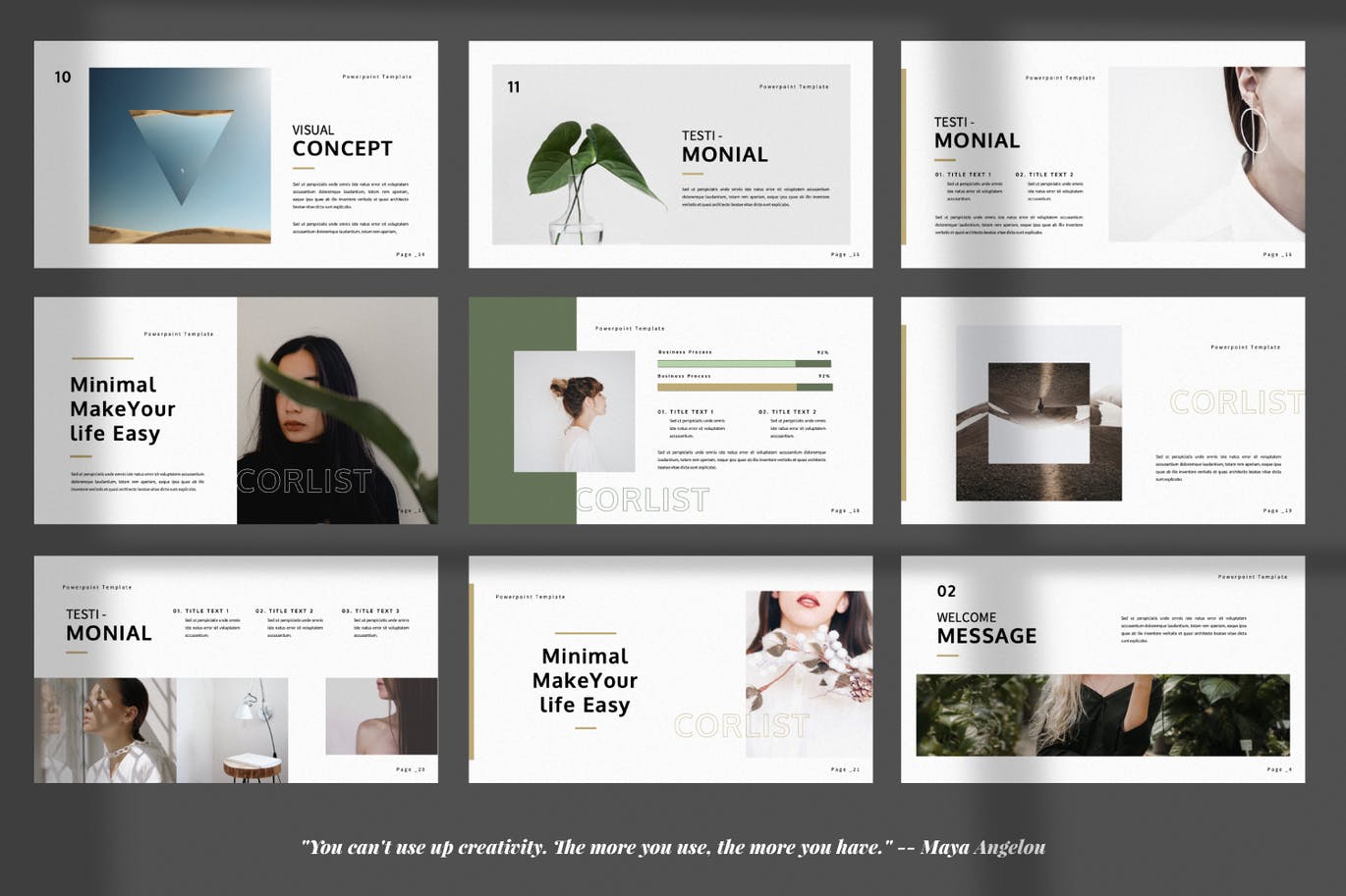 优雅时尚高端清新简约多用途的高品质powerpoint幻灯片演示模板（pptx）