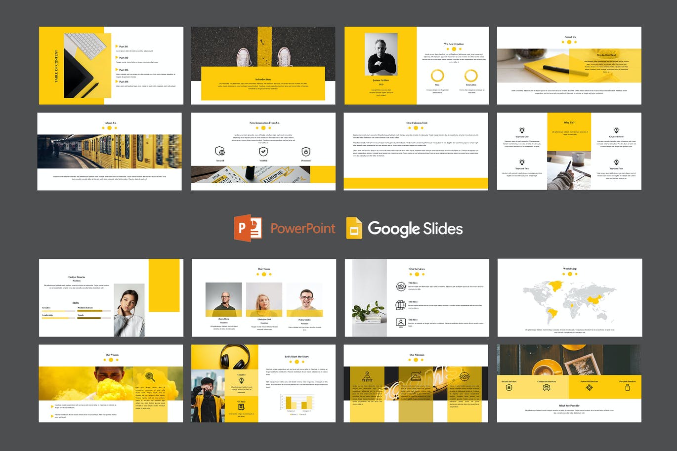 黄色配色的高品质多用途powerpoint幻灯片演示模板（pptx）