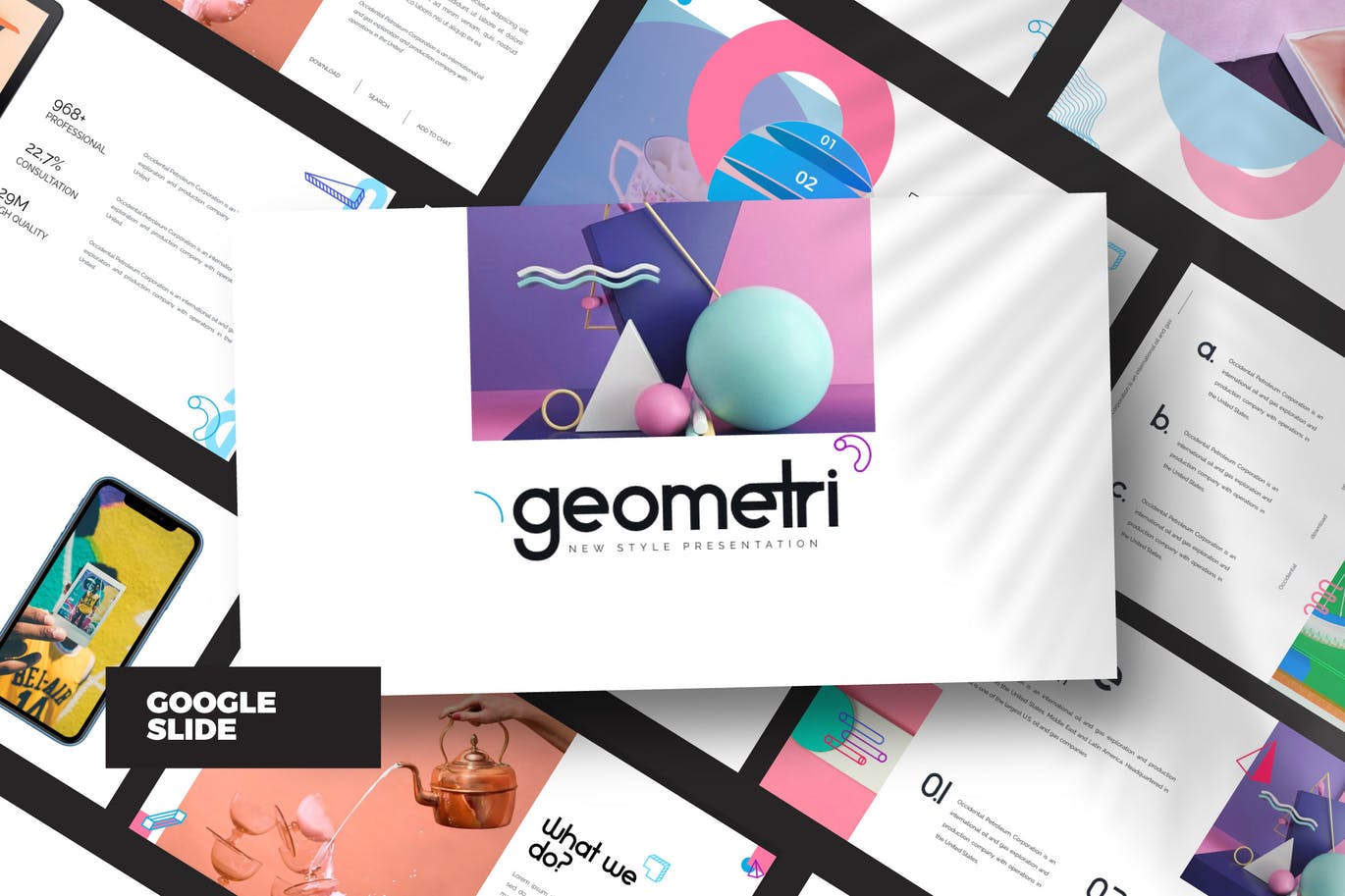 PPT模板 | 现代几何彩色时尚杂志独特优雅设计演示文稿幻灯片PPTX模板