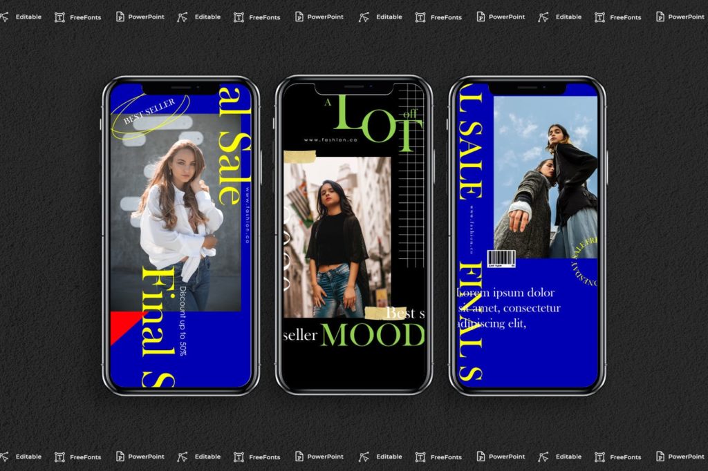 PPT模板 | 时尚潮流INS流行蓝色红色撞色系欧美版式社交媒体PowerPoint模板