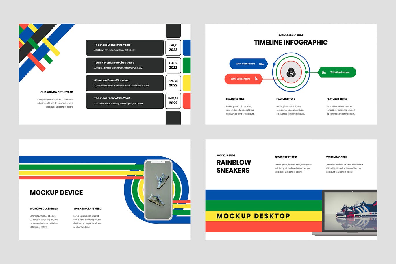 时尚高端简约复古风格七彩彩虹配色powerpoint幻灯片演示模板(pptx)