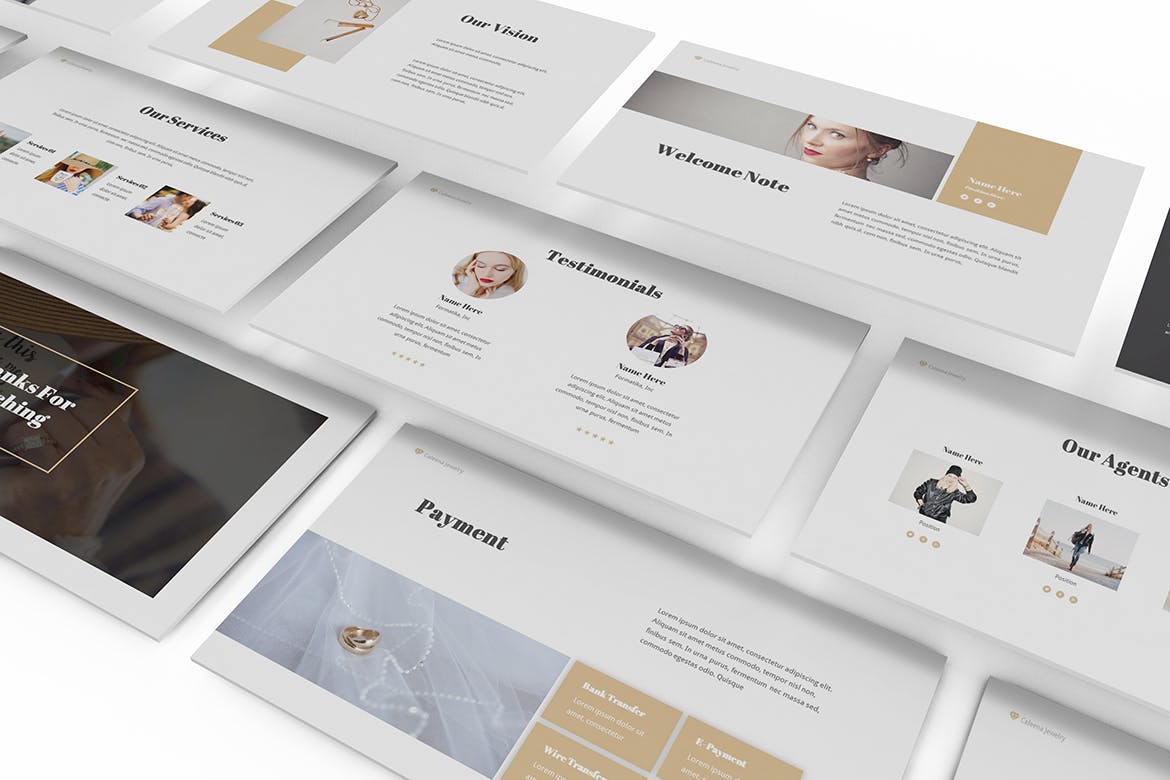 时尚高端优雅结婚婚礼珠宝店powerpoint幻灯片演示模板（pptx）