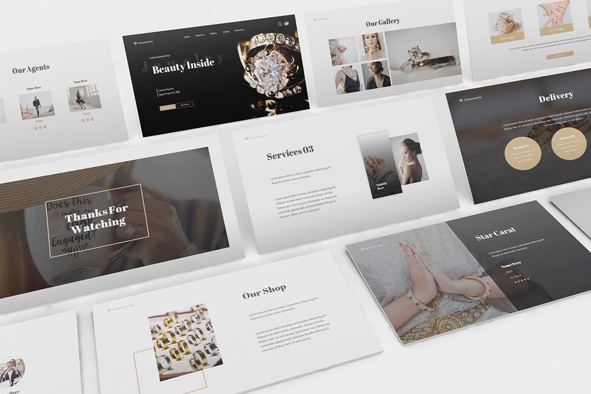 时尚高端优雅结婚婚礼珠宝店powerpoint幻灯片演示模板（pptx）