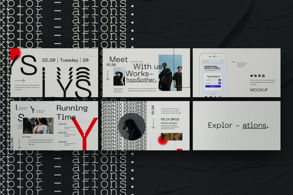 PPT模板 | 独特几何元素点线面现代风格时尚界杂志圈运动品牌拼贴Google幻灯片模板