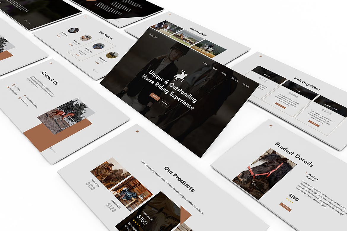 时尚高端优雅马术powerpoint幻灯片演示模板（pptx）