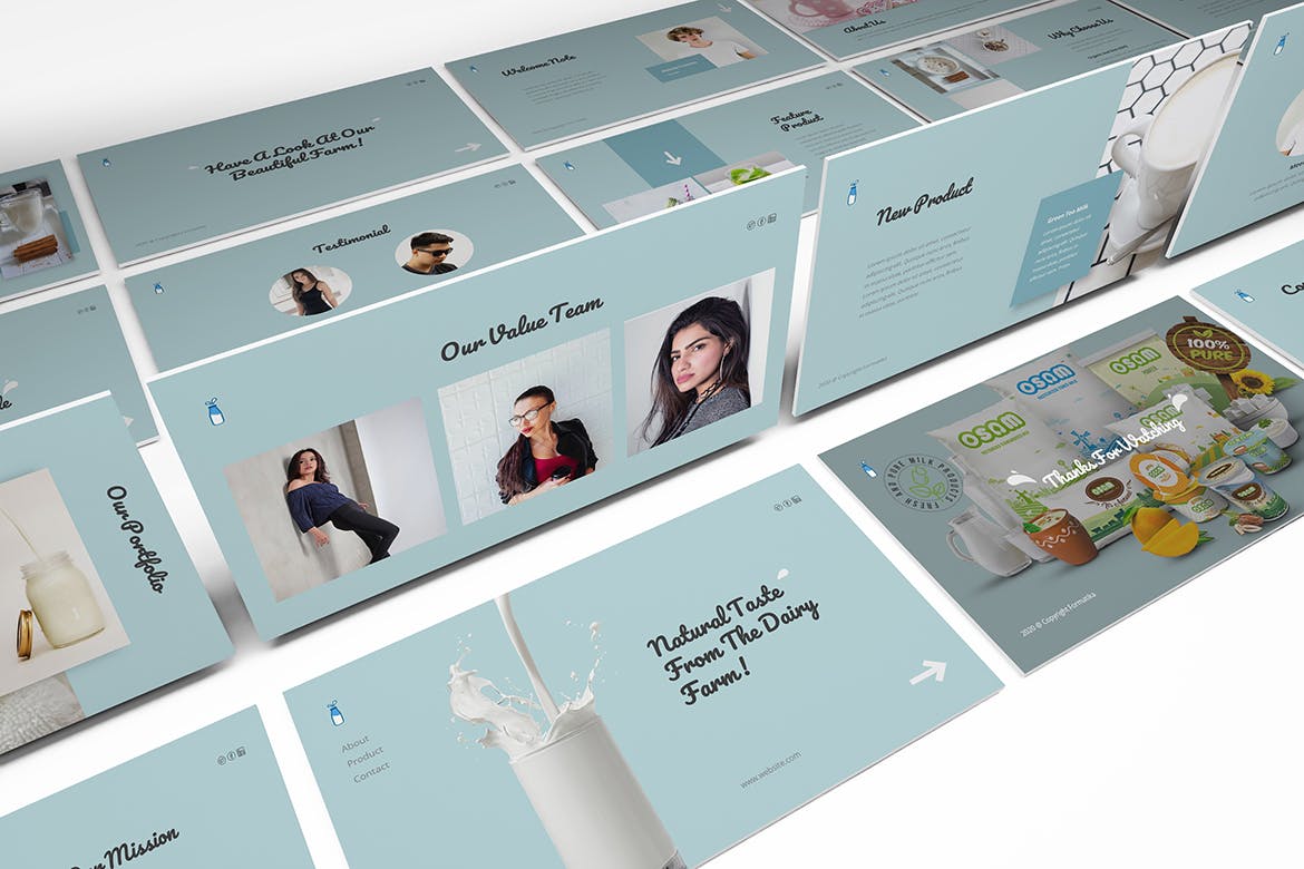 清新淡雅风格的牛奶工厂介绍PPT模板下载[PPTX]