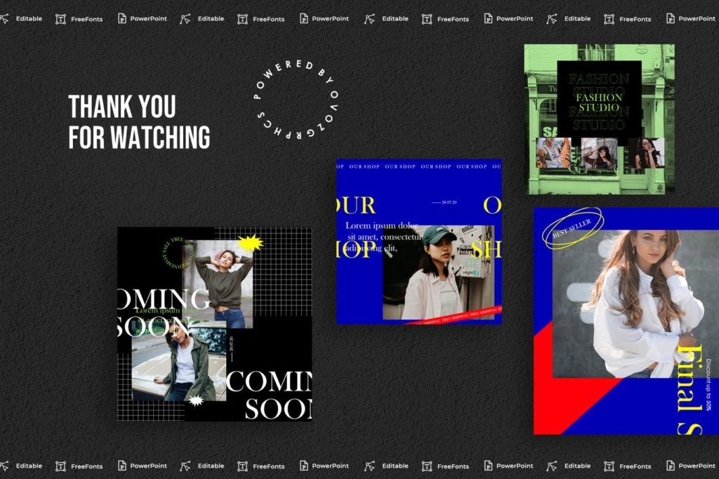 PPT模板 | 时尚潮流INS流行蓝色红色撞色系欧美版式社交媒体PowerPoint模板