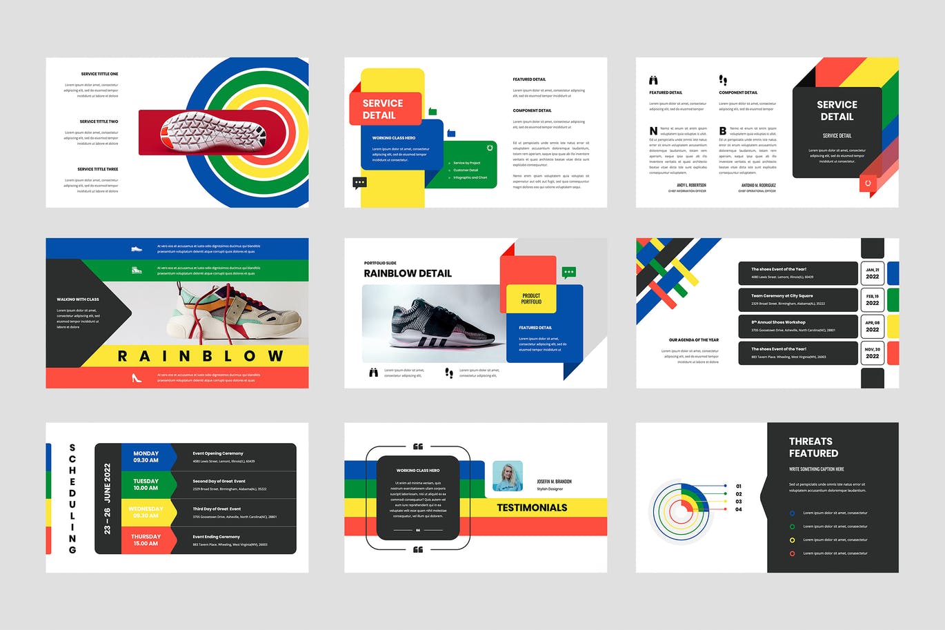 时尚高端简约复古风格七彩彩虹配色powerpoint幻灯片演示模板（pptx）