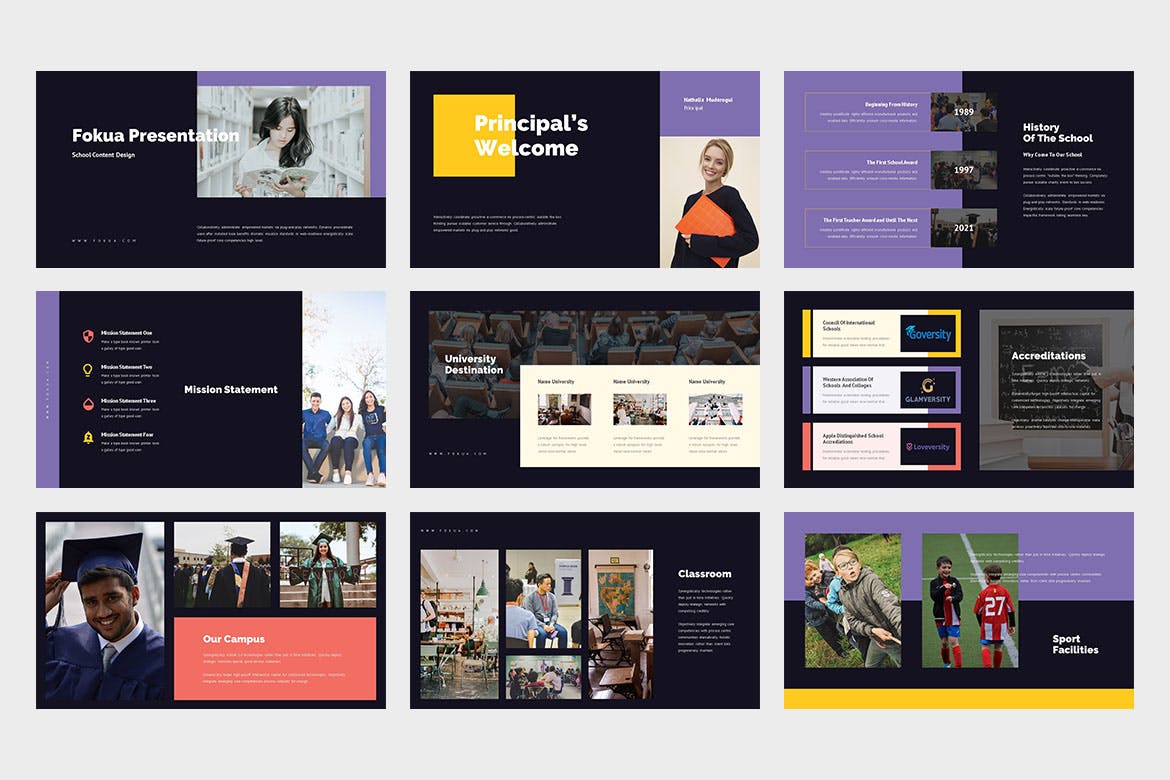 时尚简约清新好用的多用途学校留学机构powerpoint幻灯片演示模板（pptx）