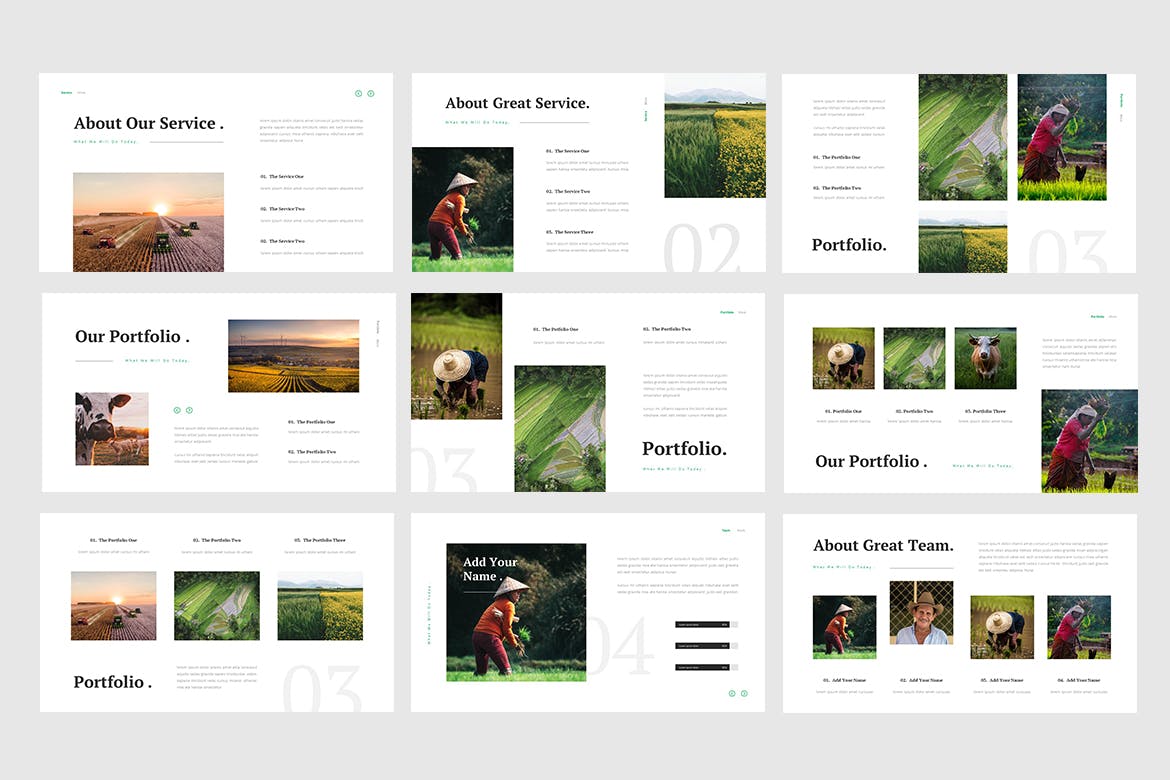 简约时尚优雅健康绿色生态农业展示powerpoint幻灯片演示模板（pptx）