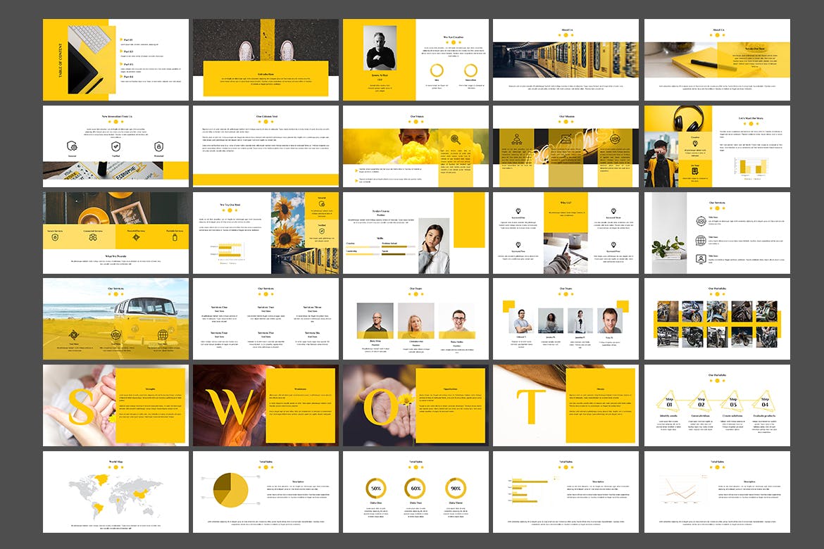 黄色配色的高品质多用途powerpoint幻灯片演示模板（pptx）