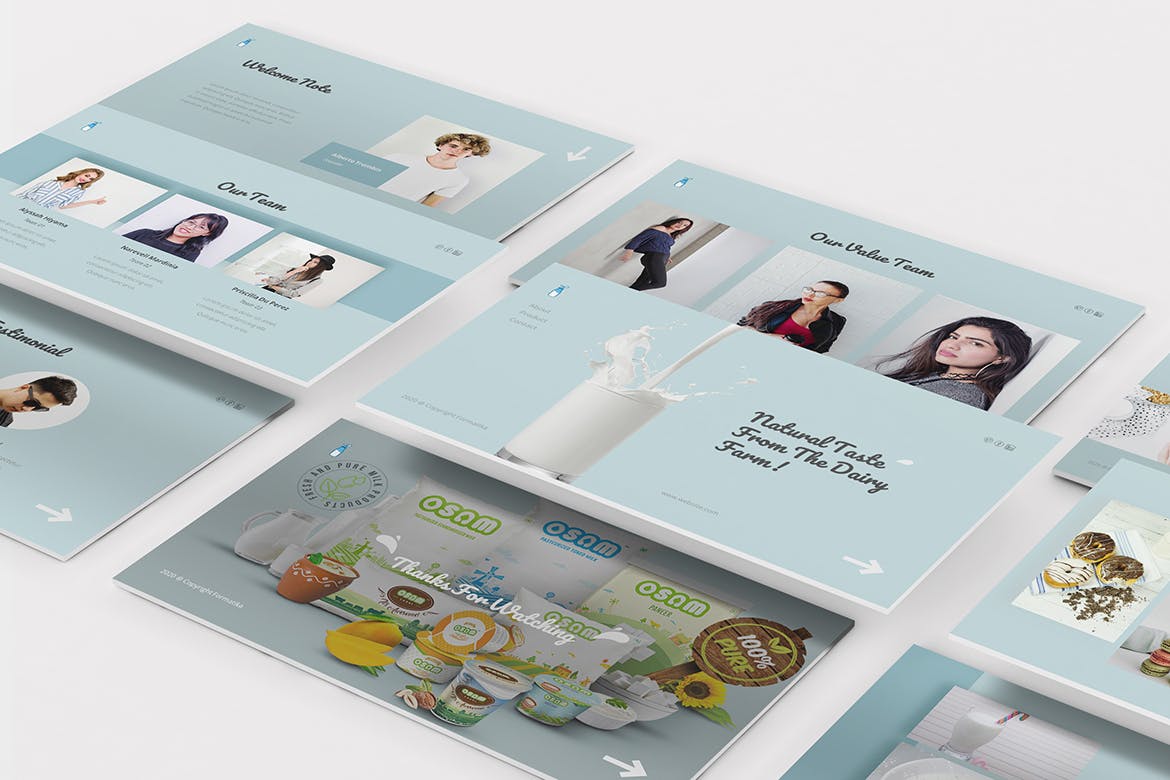 清新淡雅风格的牛奶工厂介绍PPT模板下载[PPTX]