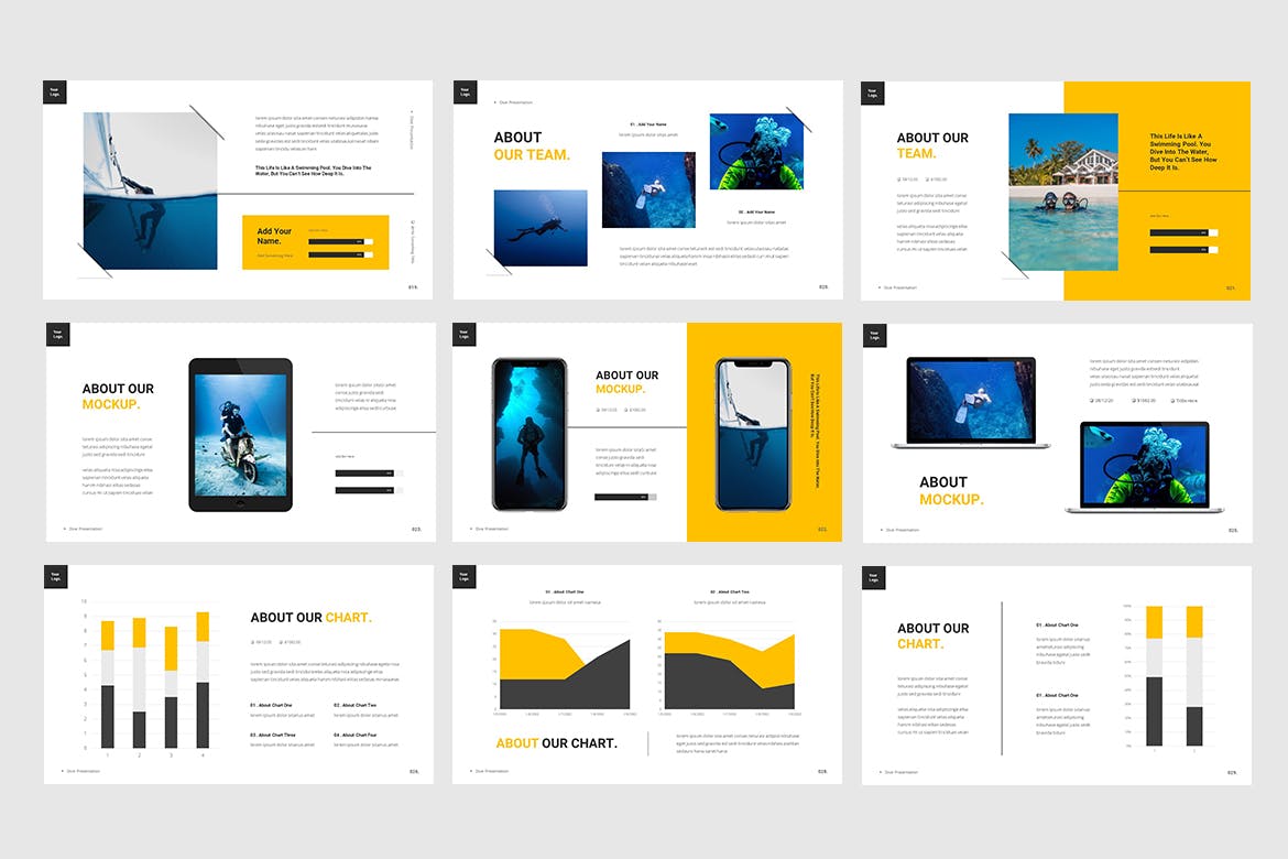 清新简约海洋潜水风格powerpoint幻灯片演示模板（pptx）