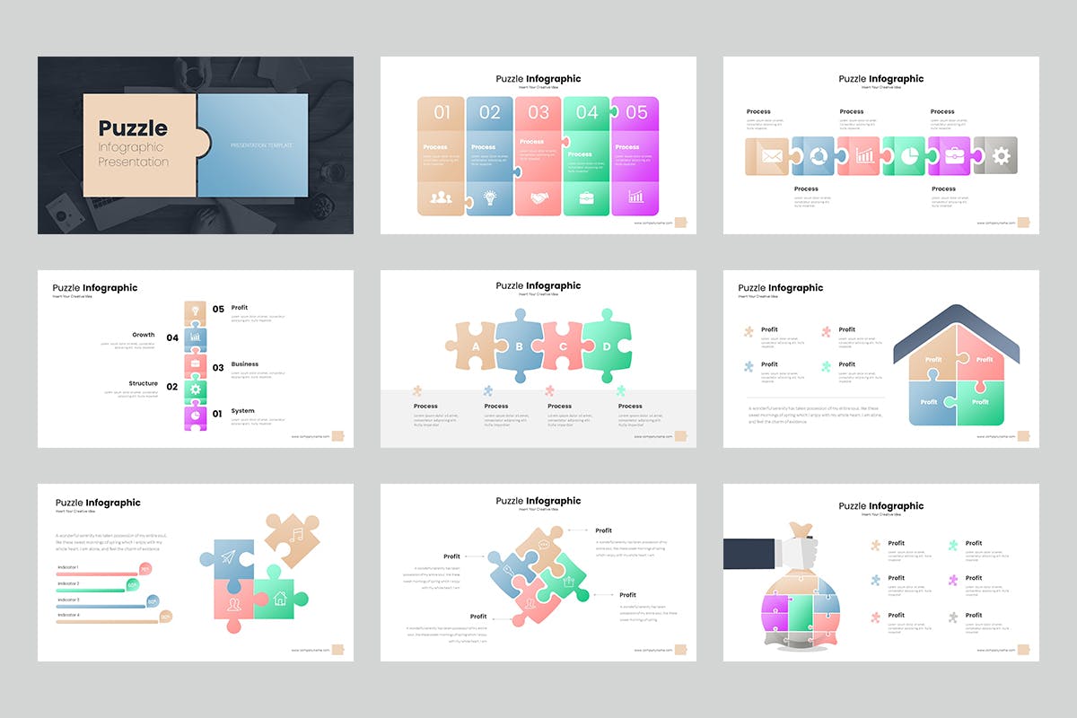 拼图信息图表大数据PPT模板下载(PPTX)