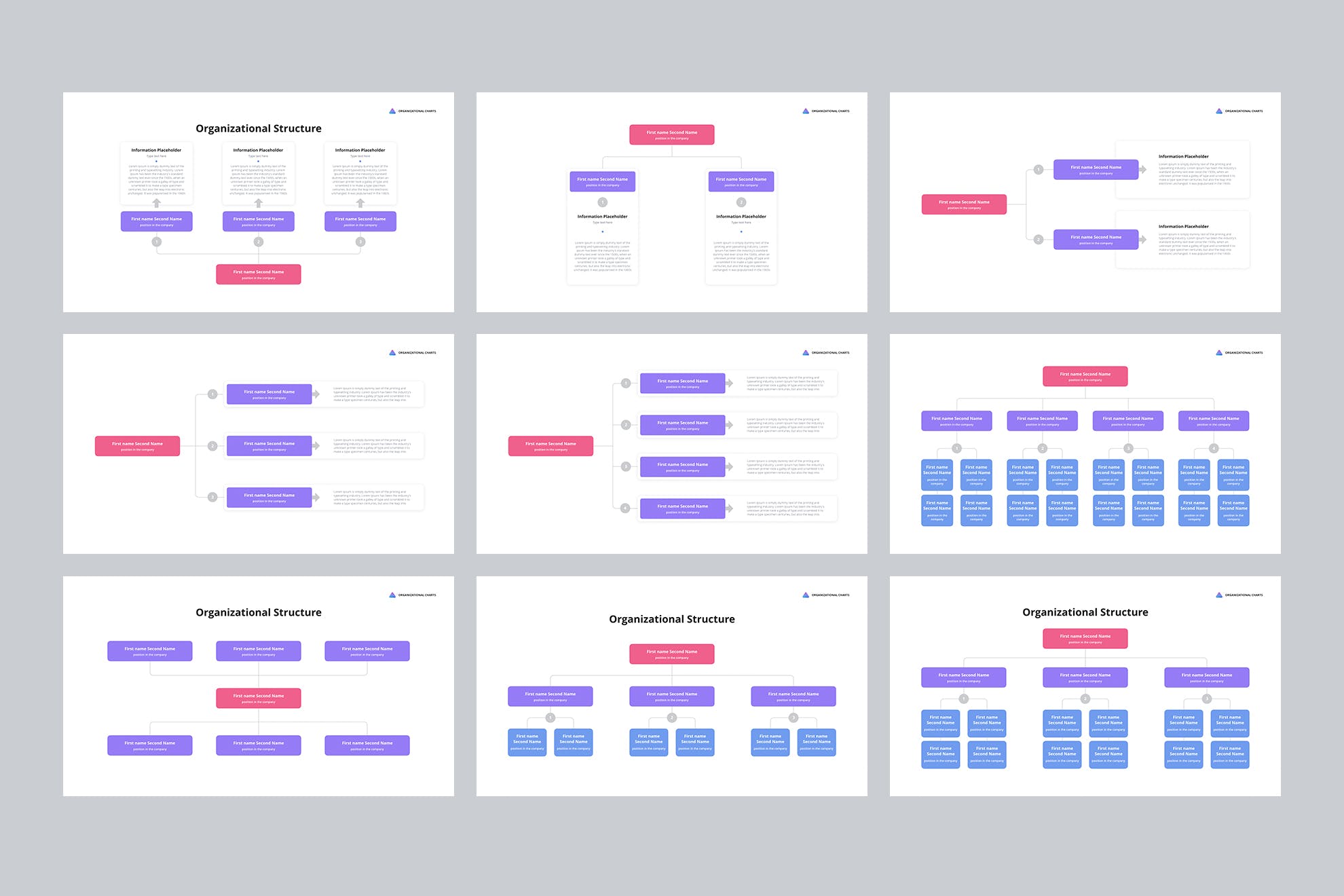 各种各样的组织结构图素材PPT模板(PPTX)