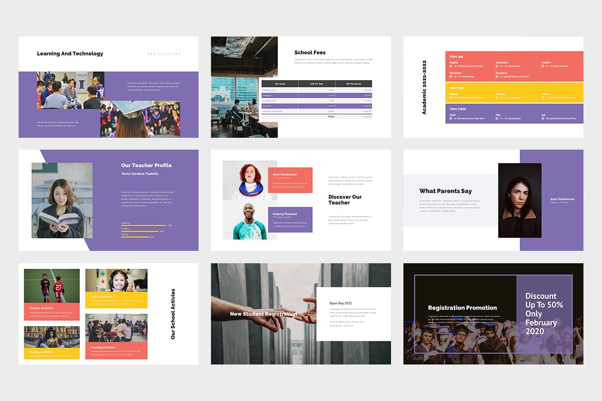 时尚简约清新好用的多用途学校留学机构powerpoint幻灯片演示模板（pptx）