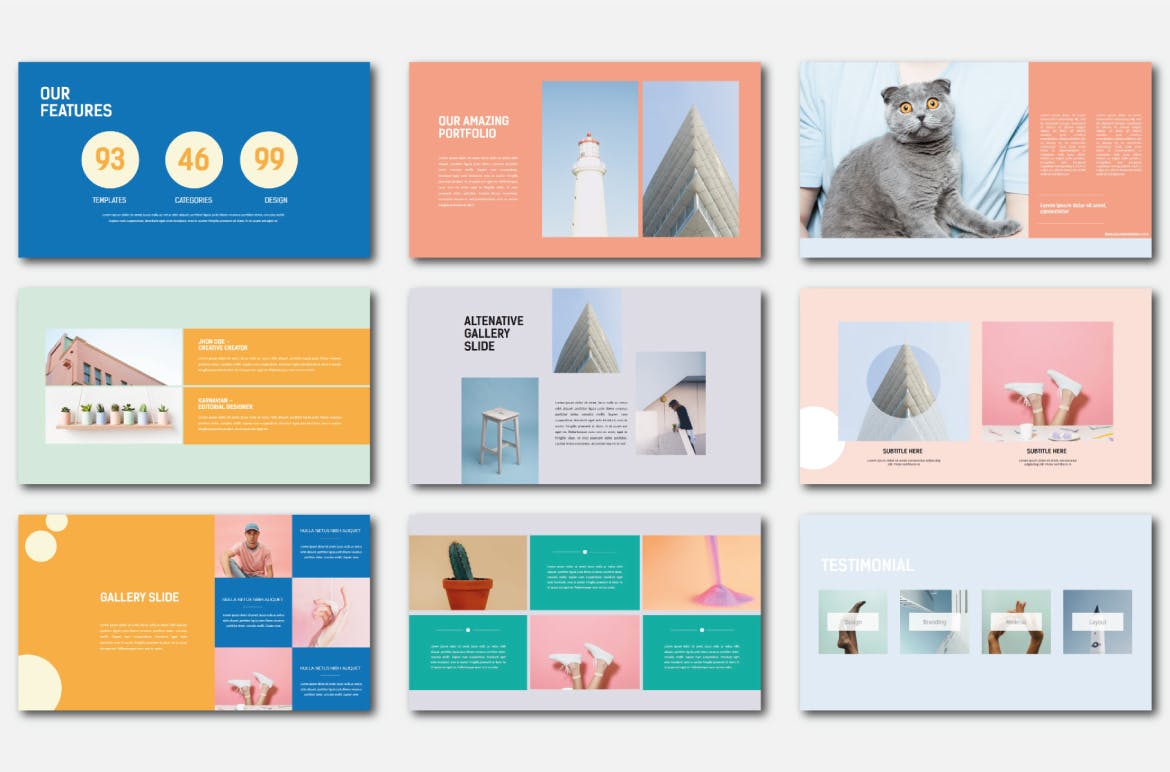 时尚高端清新马克龙配色powerpoint幻灯片演示模板（pptx）