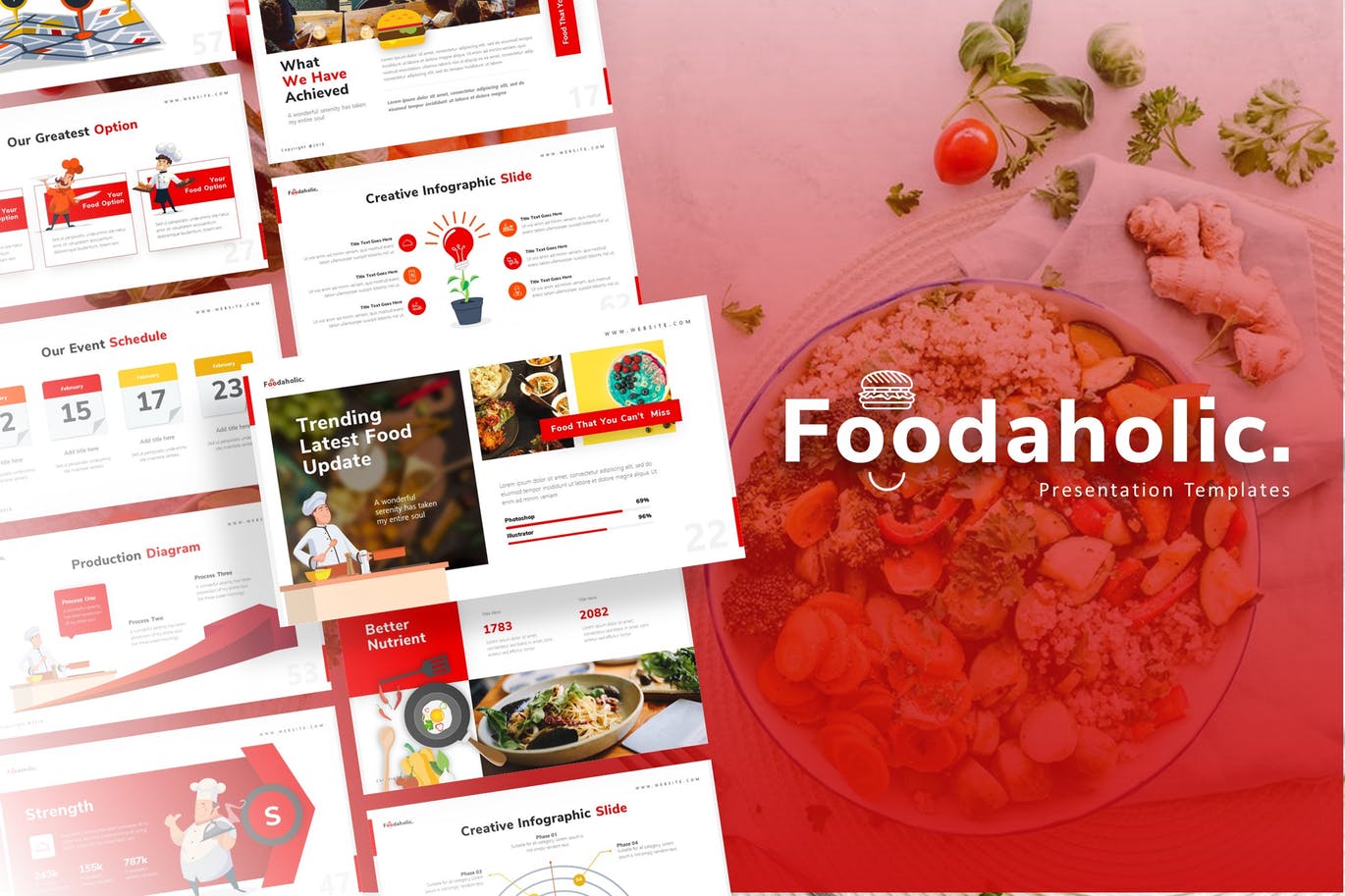 时尚高端专业的烹饪美食主题powerpoint幻灯片演示模板（pptx）