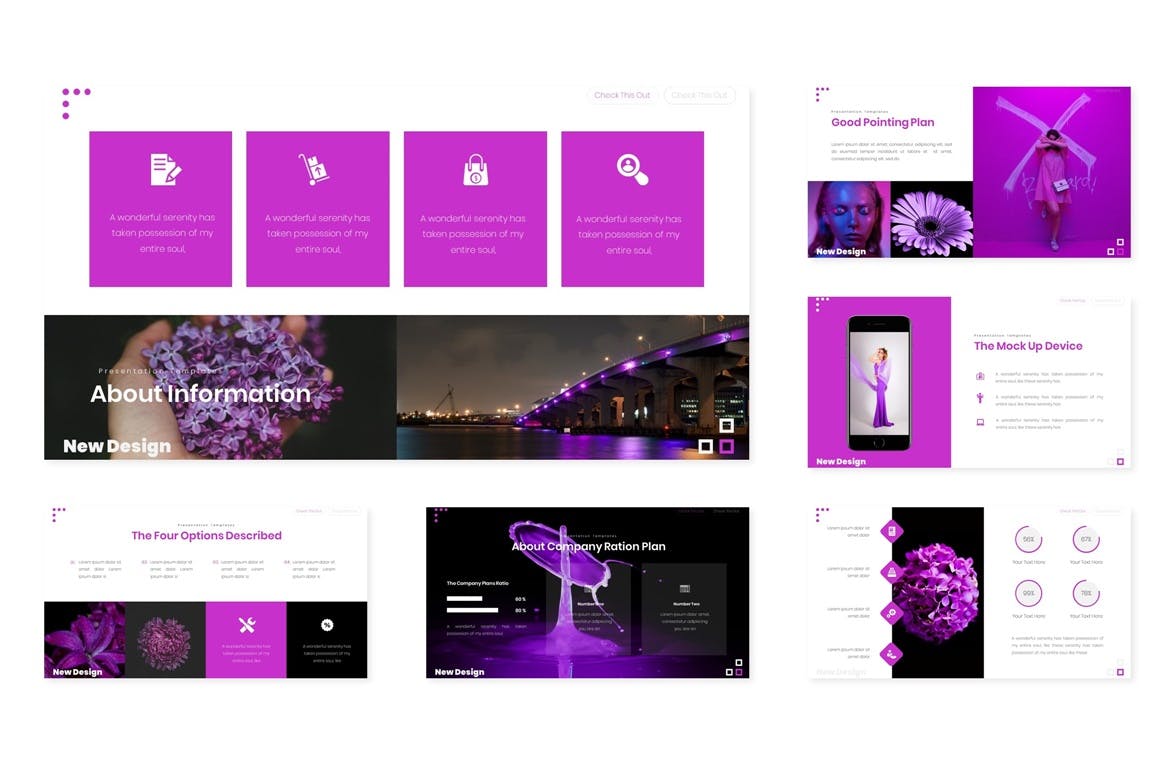 时尚绚丽的紫色配色powerpoint幻灯片演示模板（pptx）