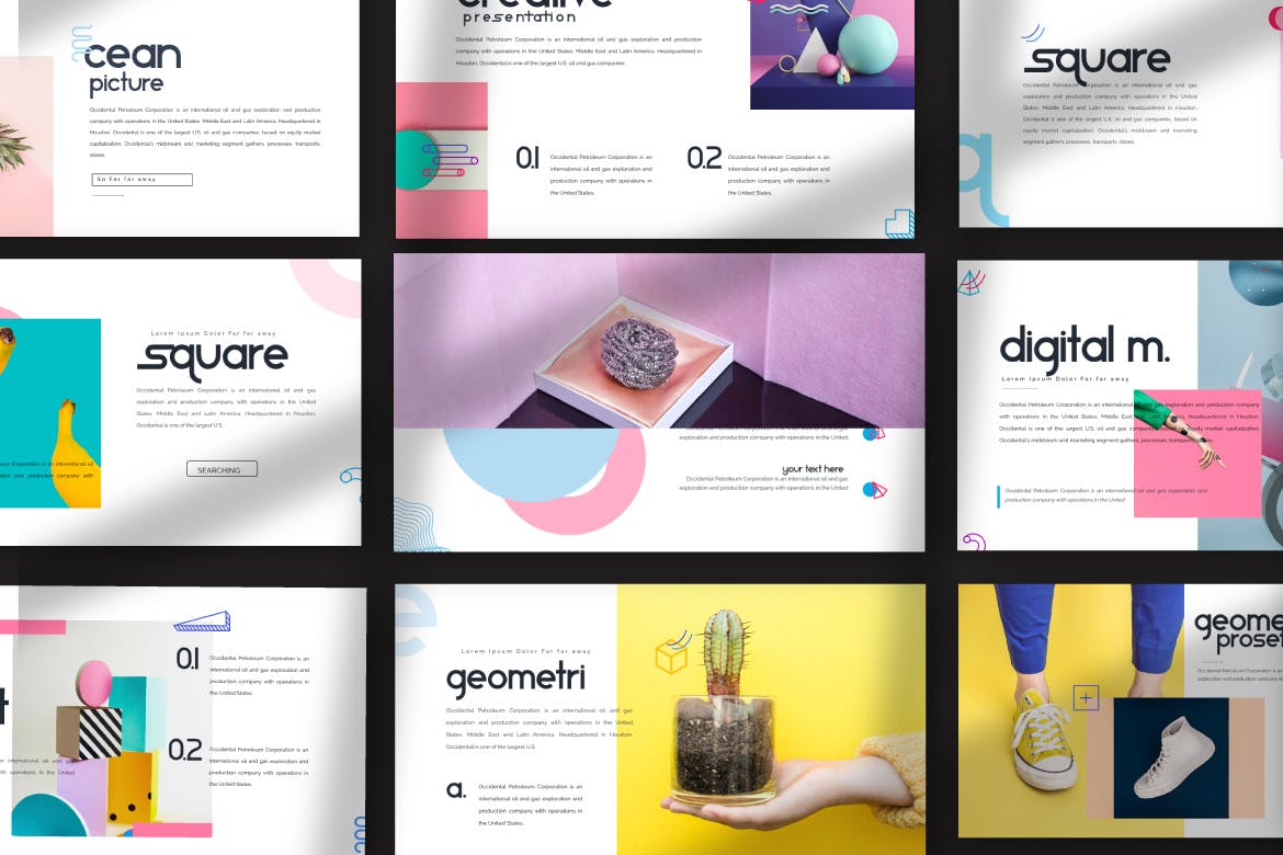 PPT模板 | 现代几何彩色时尚杂志独特优雅设计演示文稿幻灯片PPTX模板