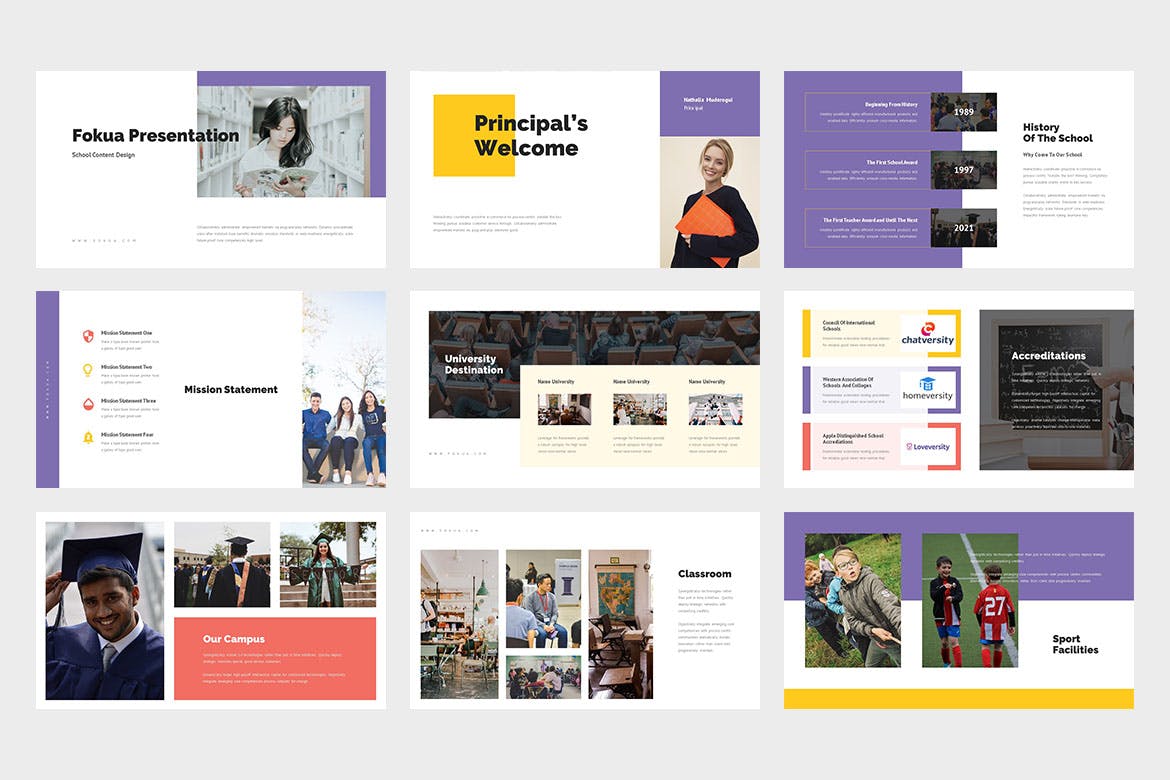 时尚简约清新好用的多用途学校留学机构powerpoint幻灯片演示模板（pptx）