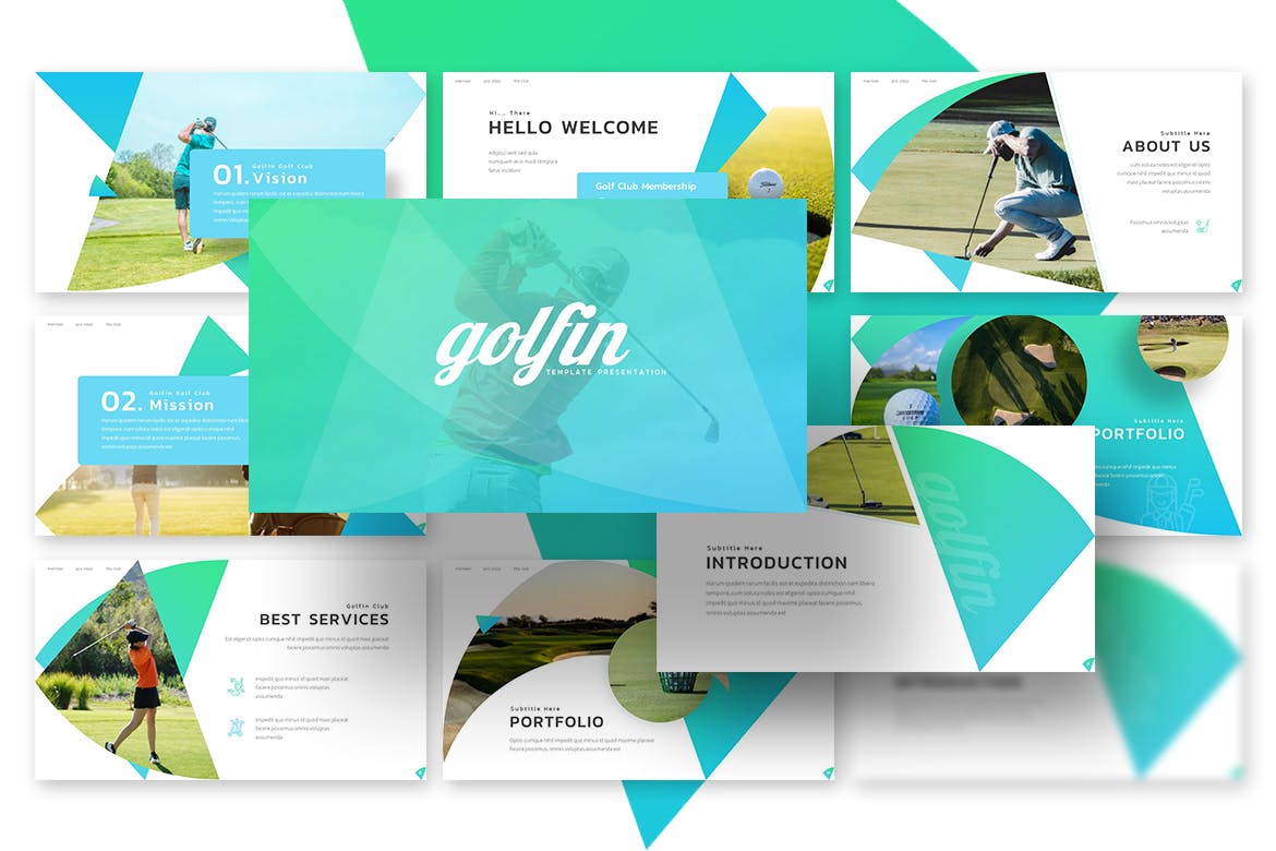时尚高端高尔夫运动几何图形powerpoint幻灯片演示模板（pptx）