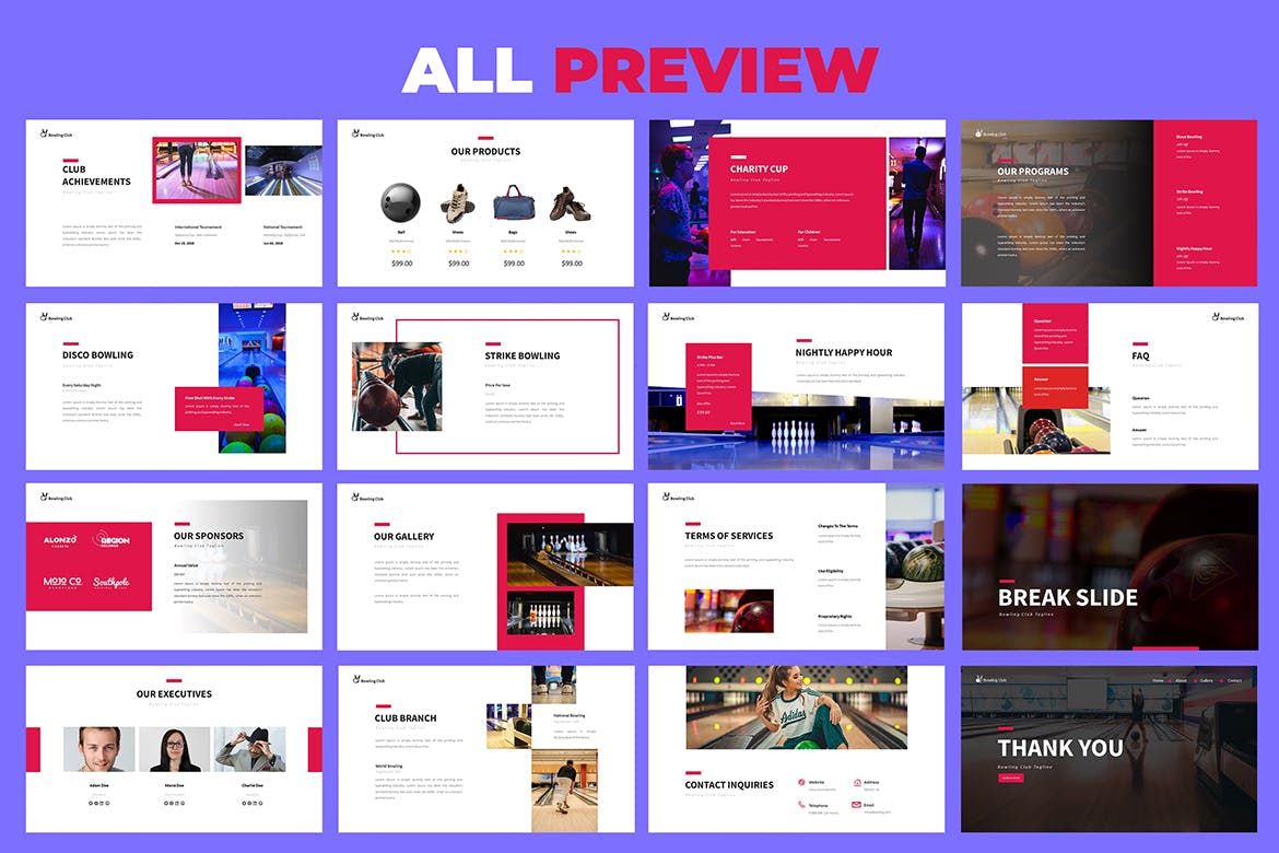 时尚高端简约保龄球馆运动powerpoint幻灯片演示模板(pptx)