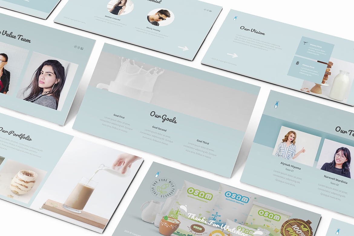 清新淡雅风格的牛奶工厂介绍PPT模板下载[PPTX]