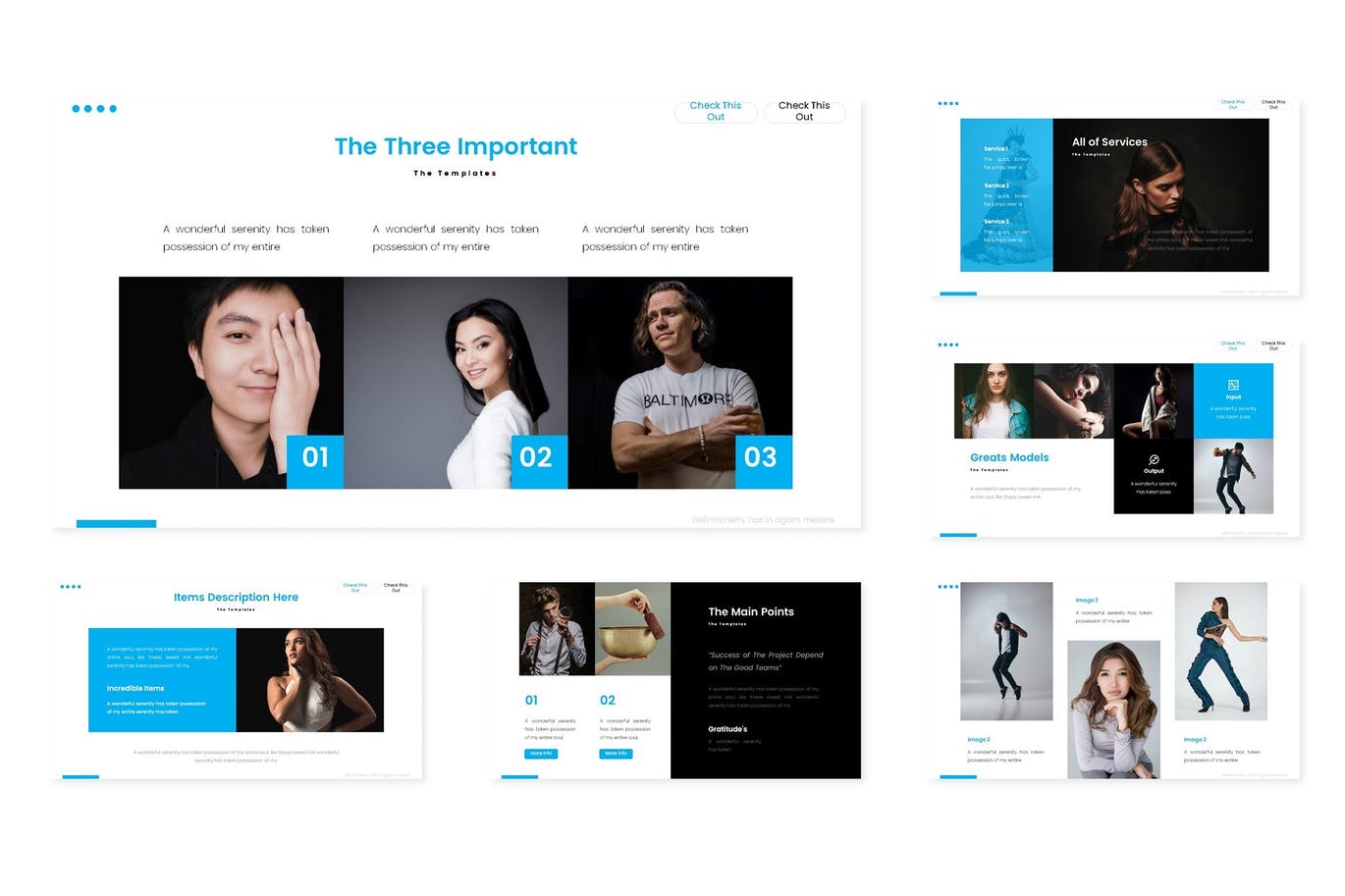 时尚高端简约清新蓝色配色的高品质powerpoint幻灯片演示模板（pptx）