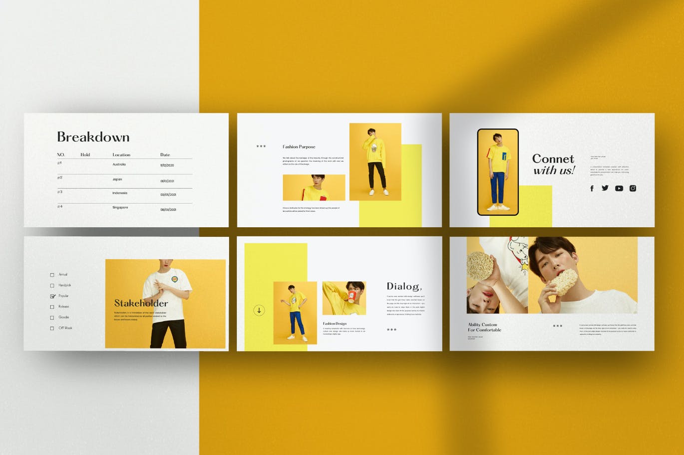 时尚清新潮流的黄色配色powerpoint幻灯片演示模板（pptx）